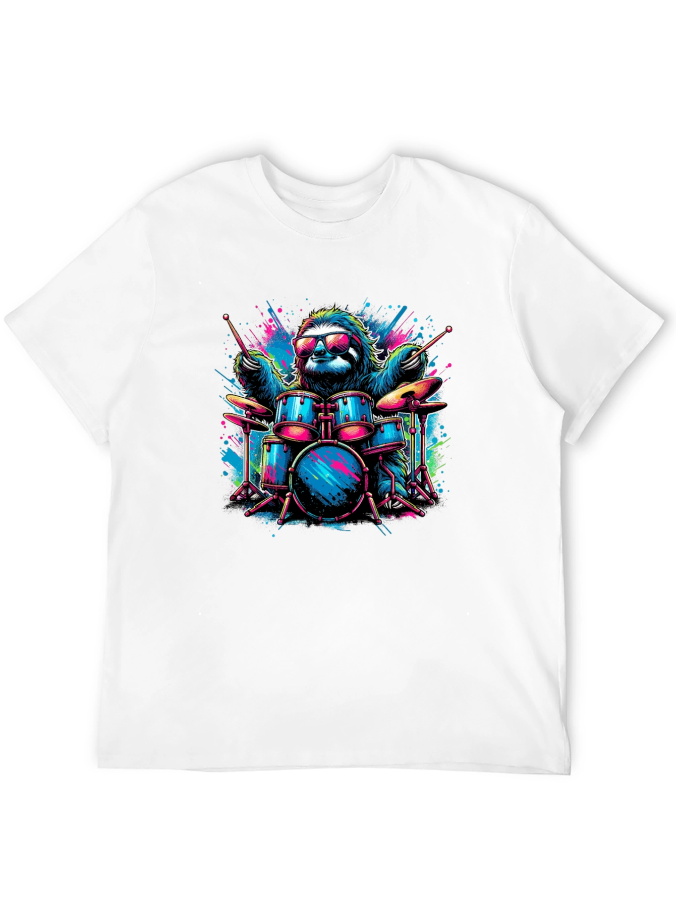 Cool Sloth Drummer Graphic T-Shirt - Black