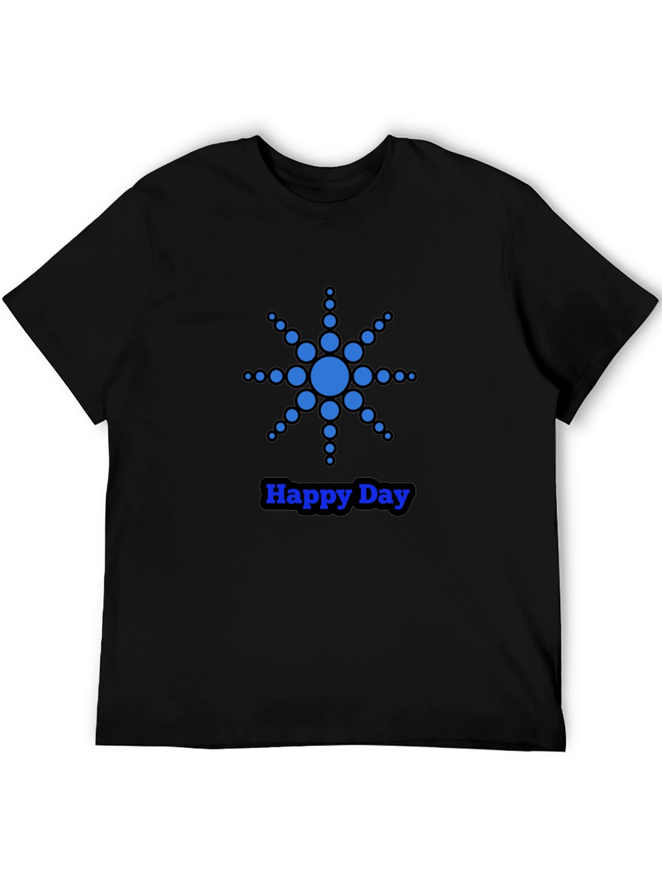 Blue Dot Star Happy Day Black T-Shirt