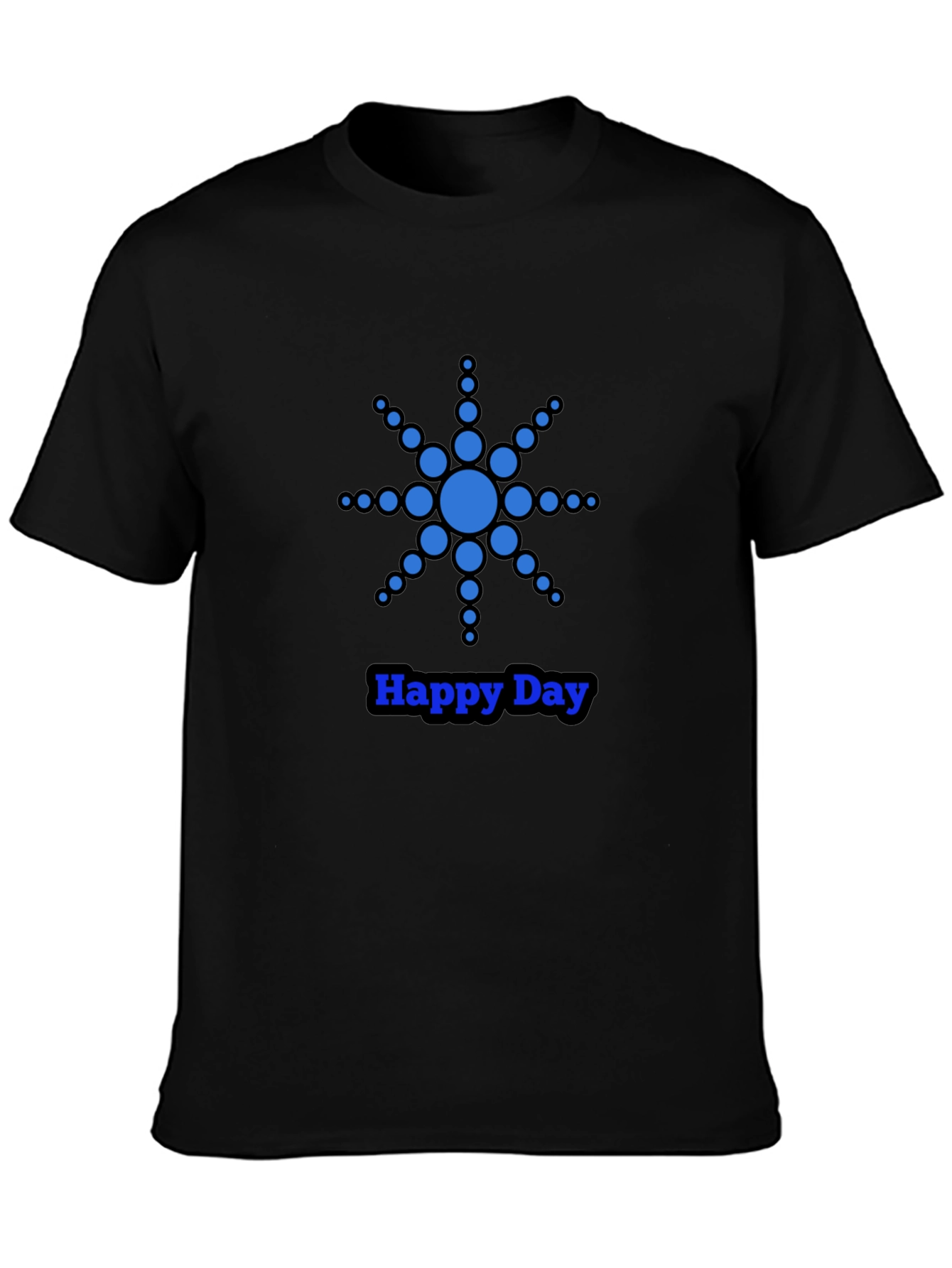 Blue Dot Star Happy Day Black T-Shirt