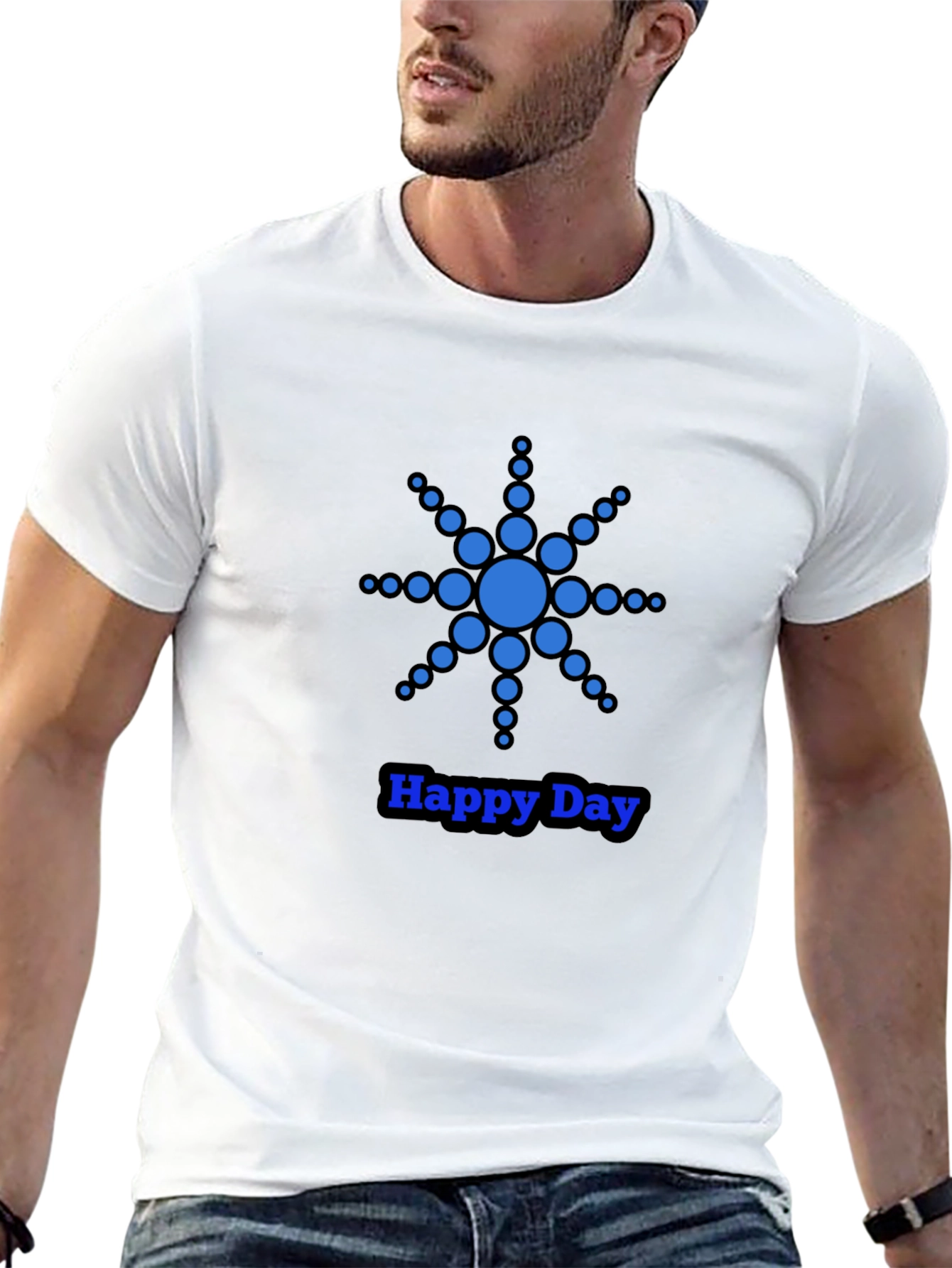 Blue Dot Star Happy Day Black T-Shirt