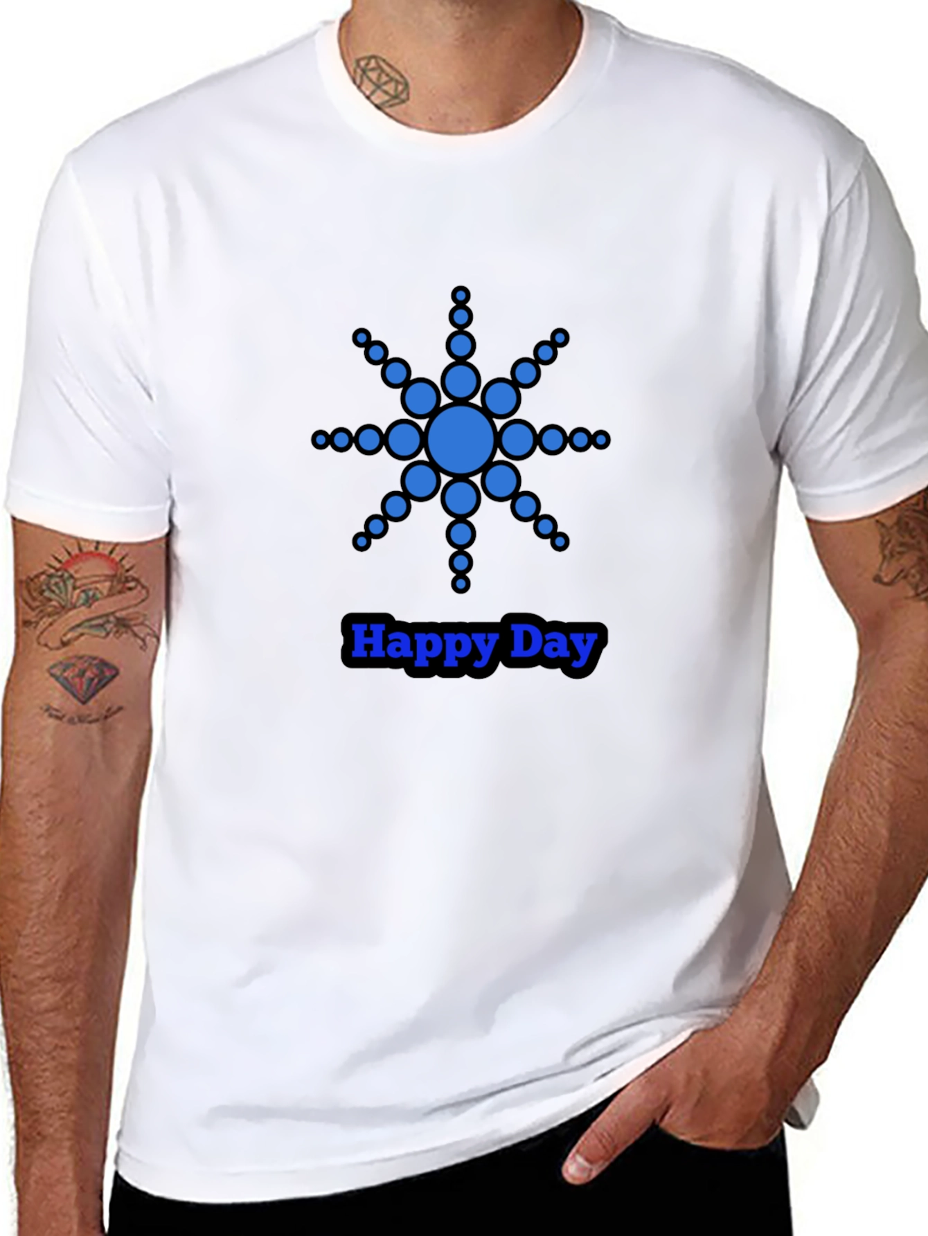 Blue Dot Star Happy Day Black T-Shirt