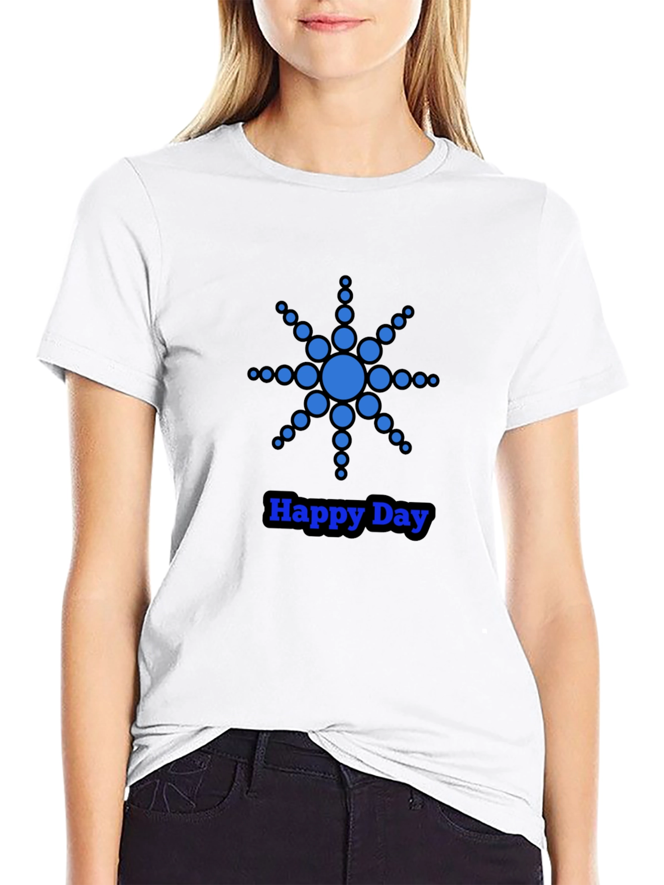 Blue Dot Star Happy Day Black T-Shirt