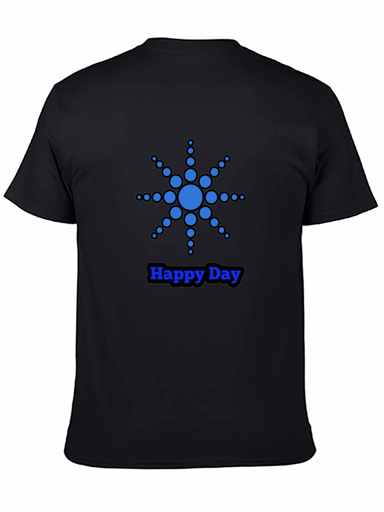 Blue Dot Star Happy Day Black T-Shirt