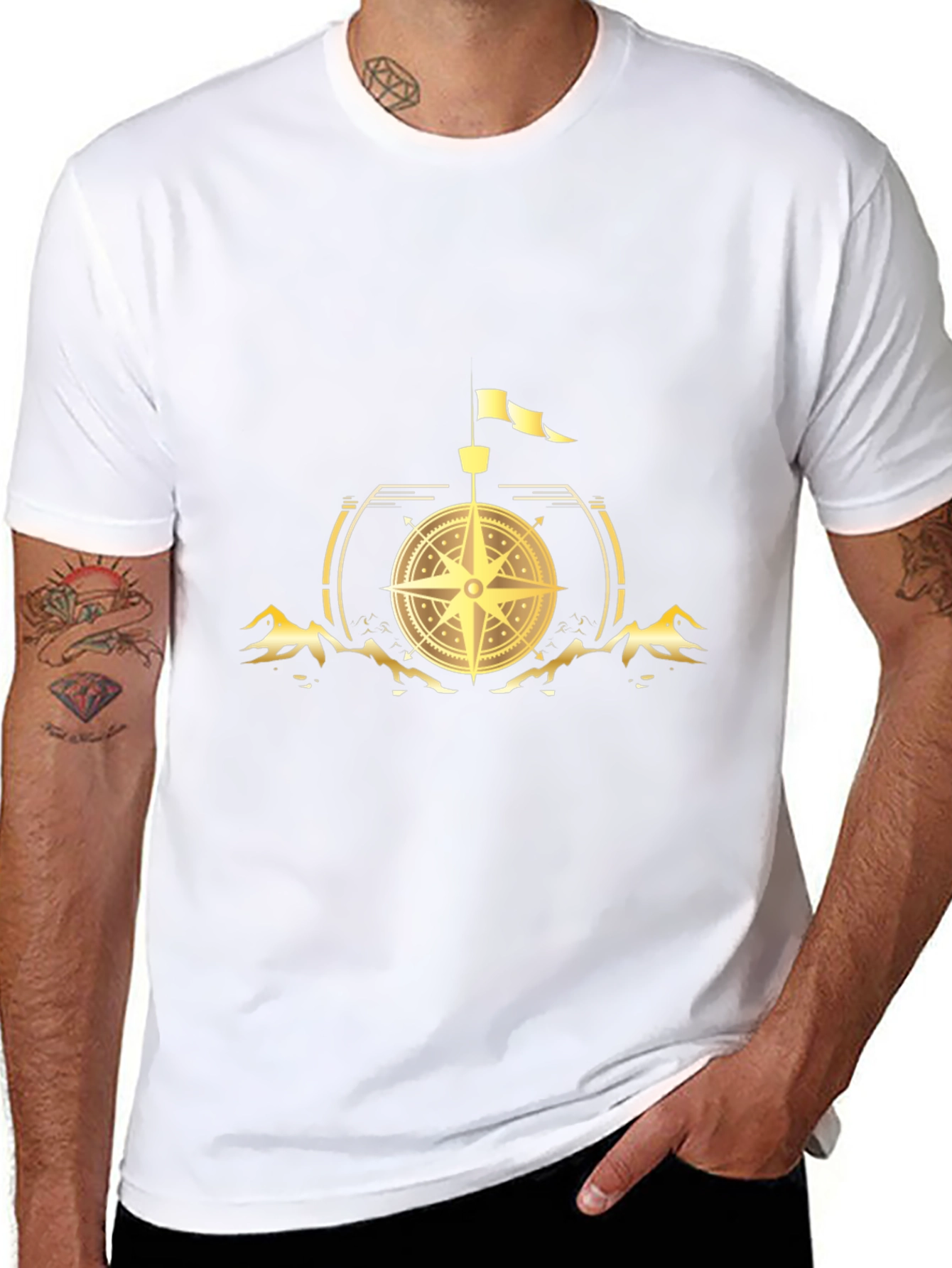 Compass Graphic Print Black T-Shirt