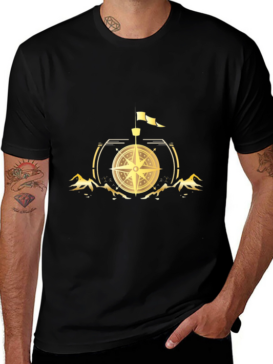 Compass Graphic Print Black T-Shirt