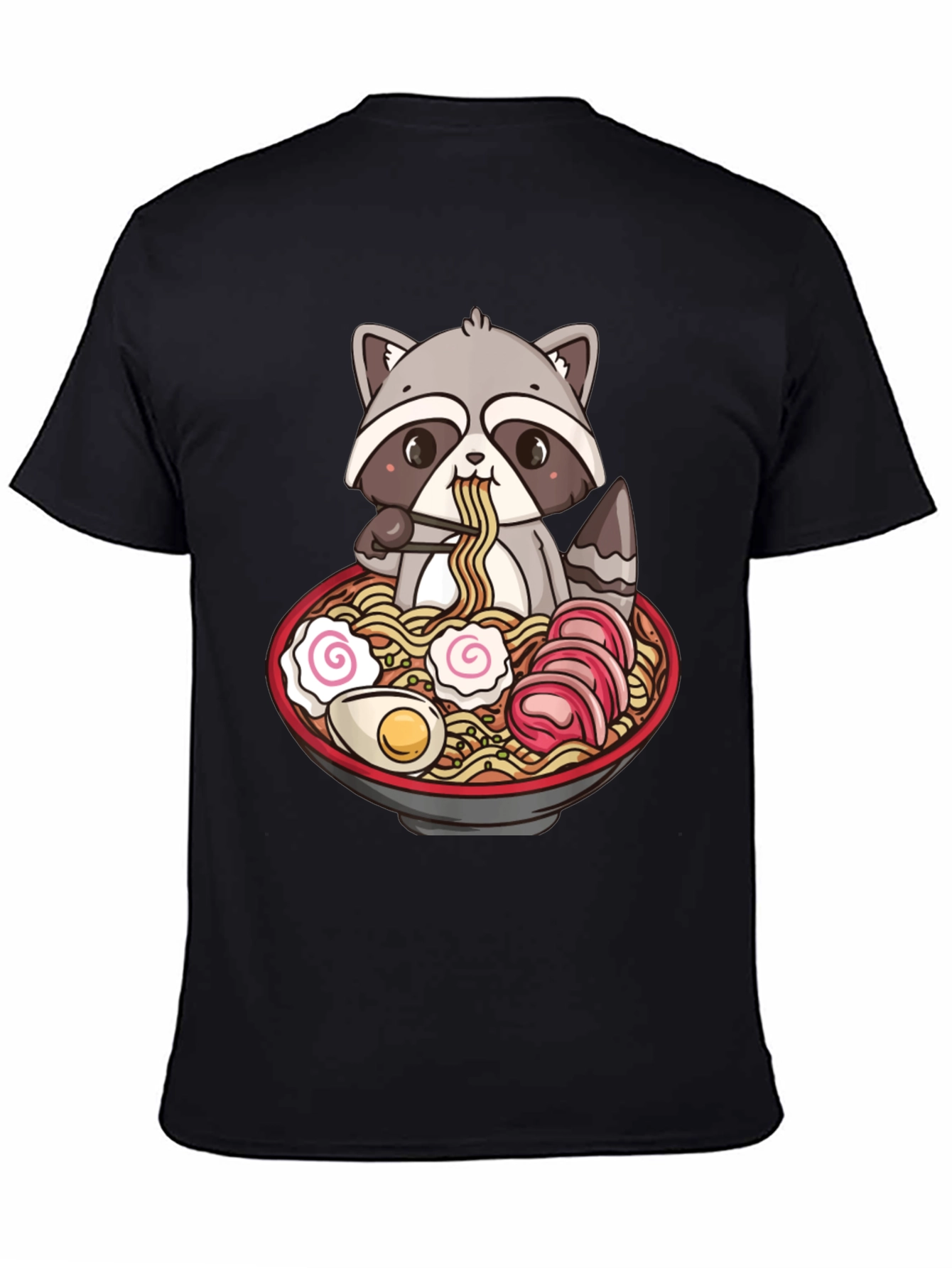 Ramen Raccoon Graphic T-Shirt - Black Cotton Tee