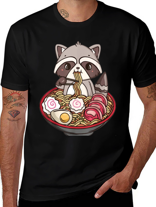 Ramen Raccoon Graphic T-Shirt - Black Cotton Tee