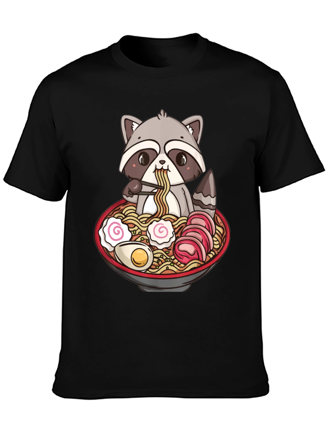 Ramen Raccoon Graphic T-Shirt - Black Cotton Tee