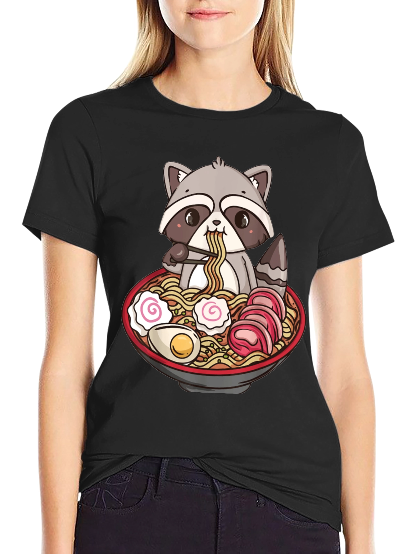 Ramen Raccoon Graphic T-Shirt - Black Cotton Tee