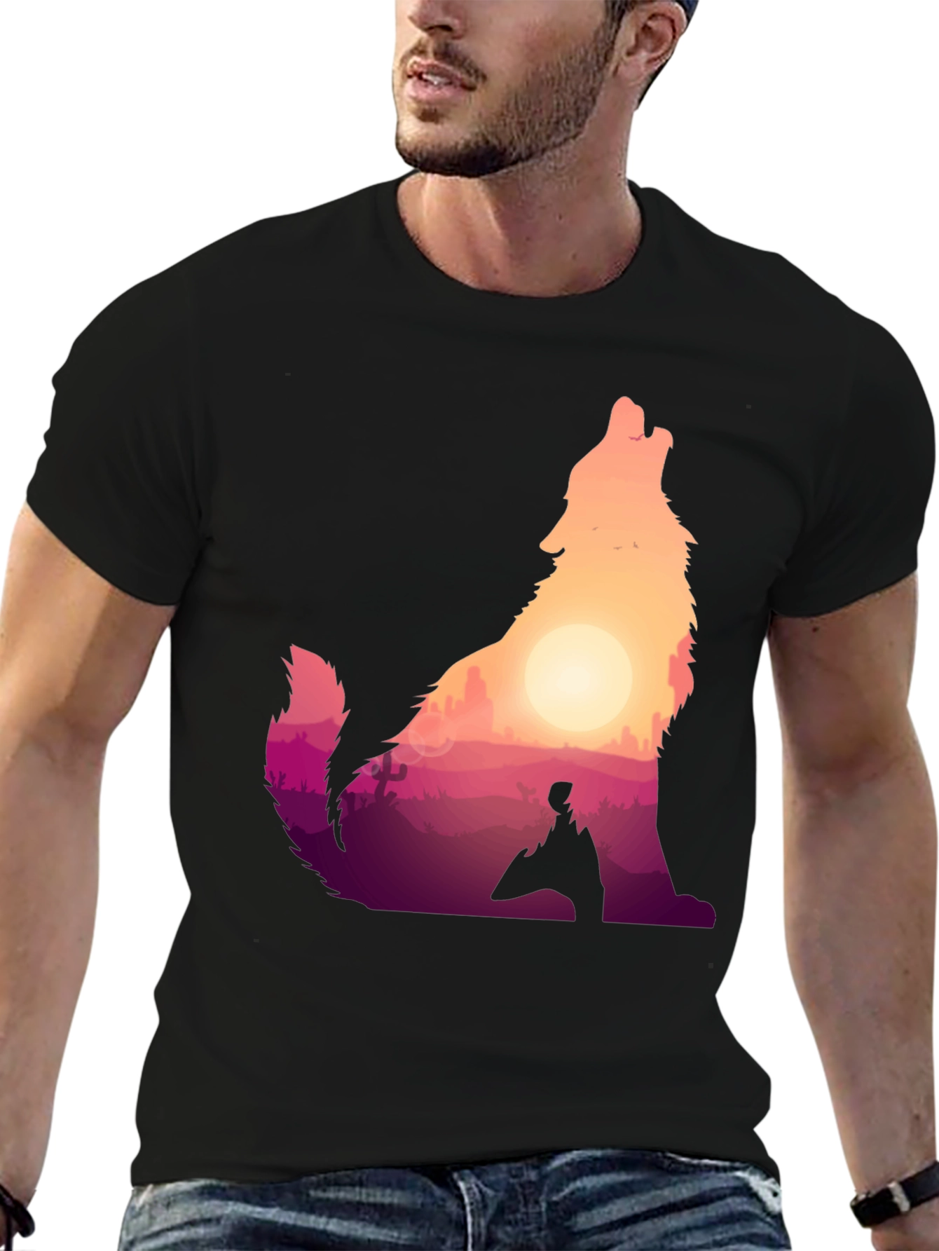 Wolf Desert Sunset Graphic Tee - Black