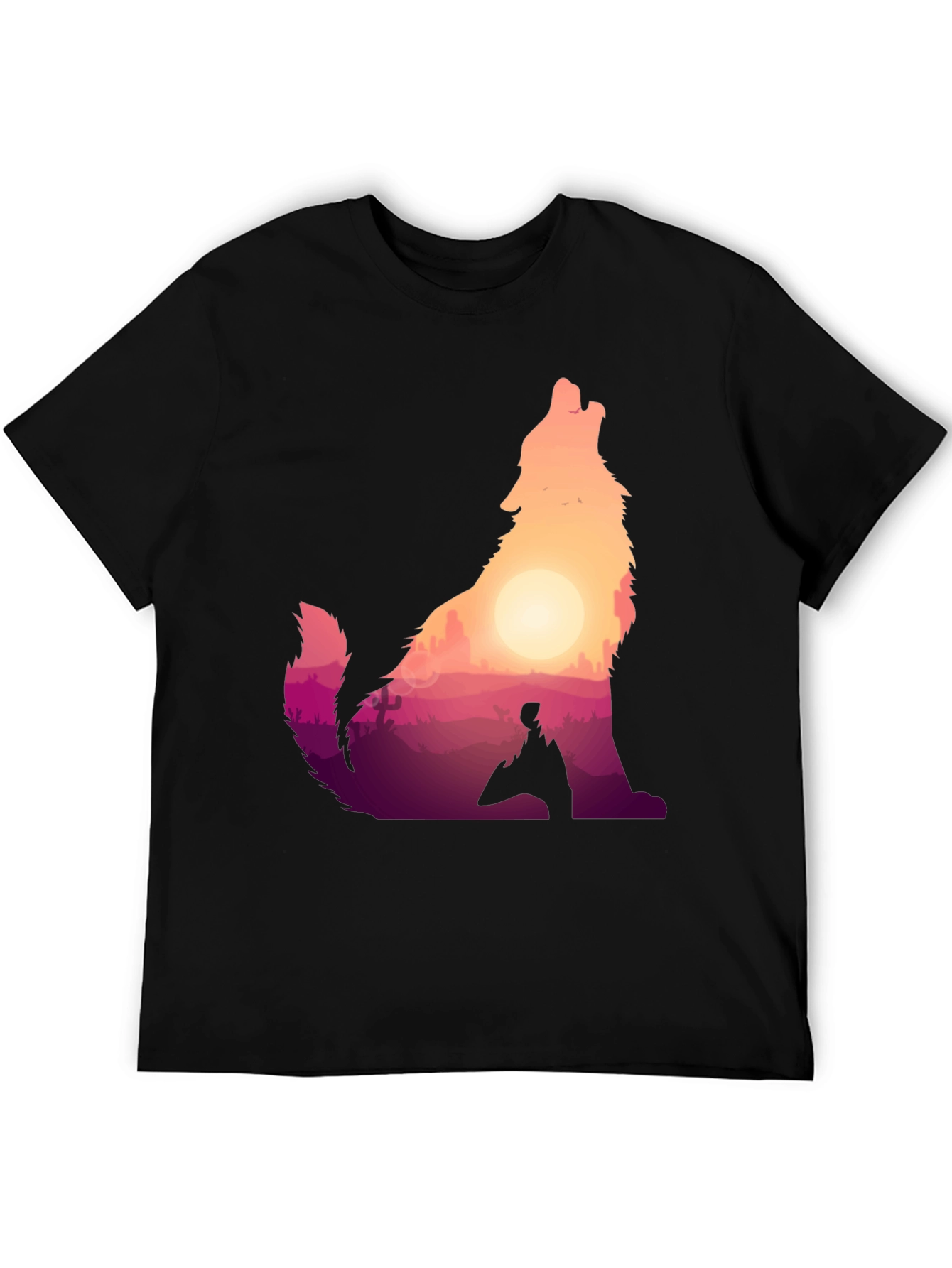 Wolf Desert Sunset Graphic Tee - Black