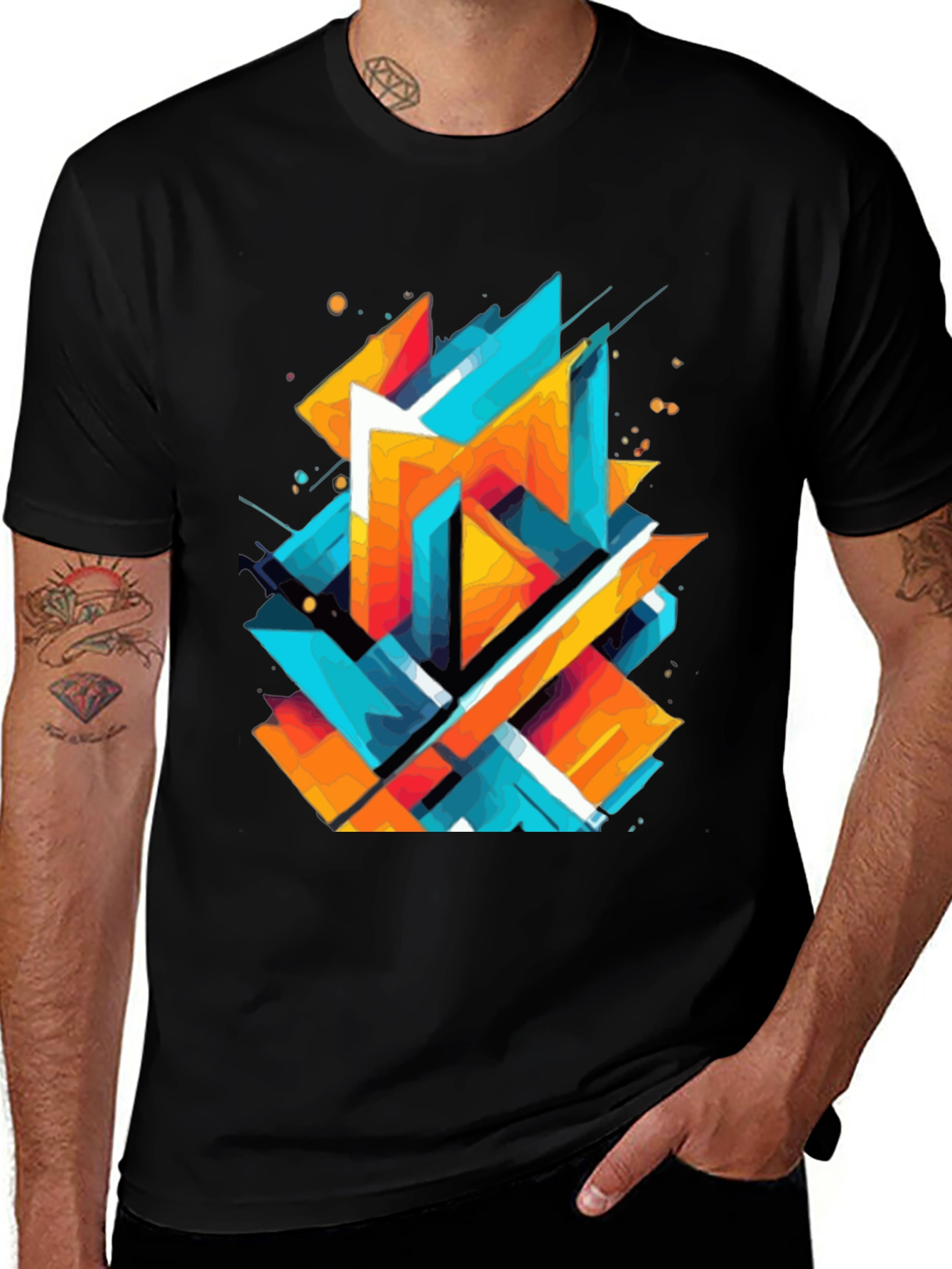 Abstract Geometric Graphic Print Black T-Shirt