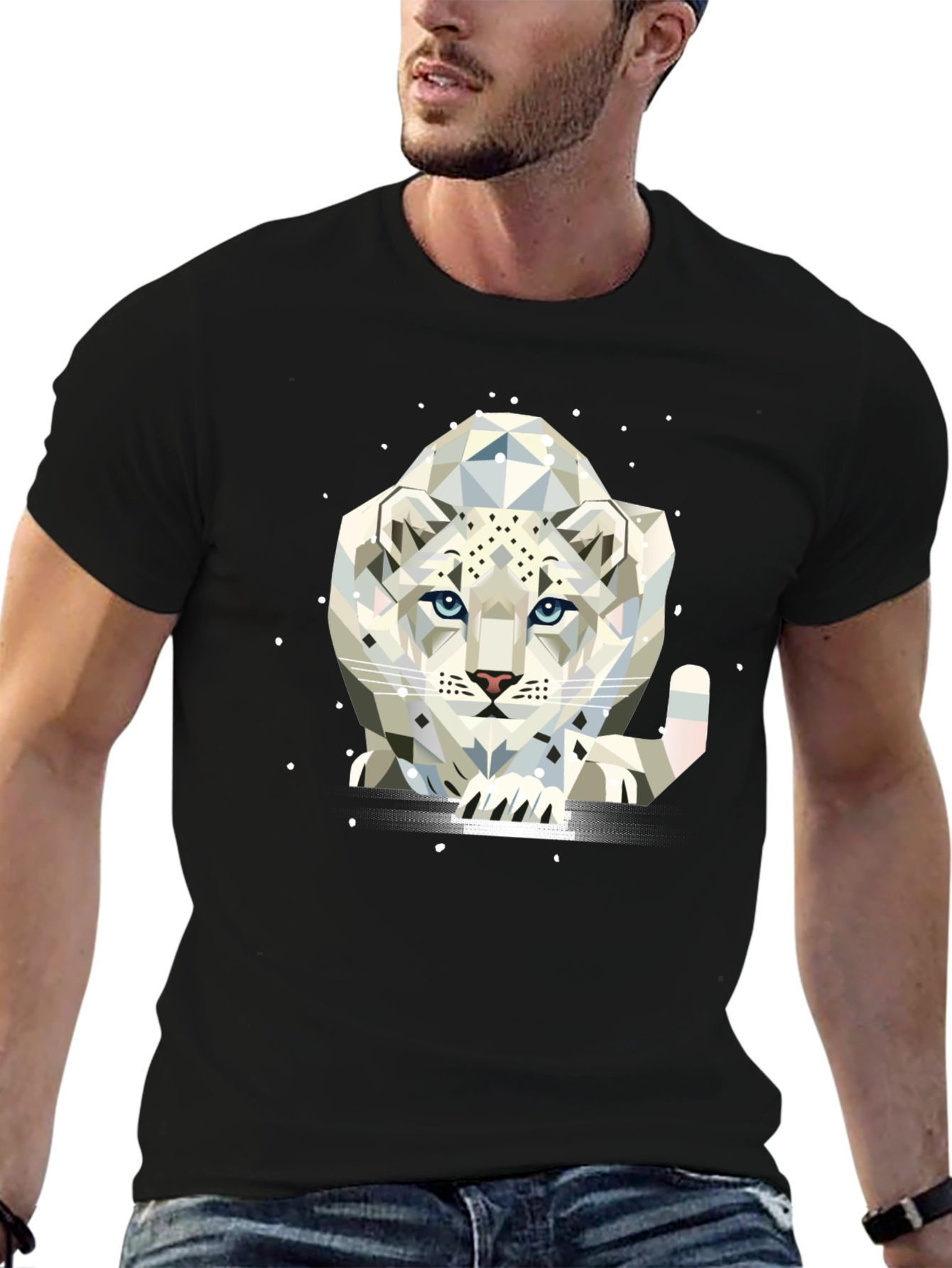 Geometric Snow Leopard T-Shirt | Cool Snow Leopard Graphic Tee | Wildlife Animal Shirt | Animal Lover Gift | Free Shipping $50+