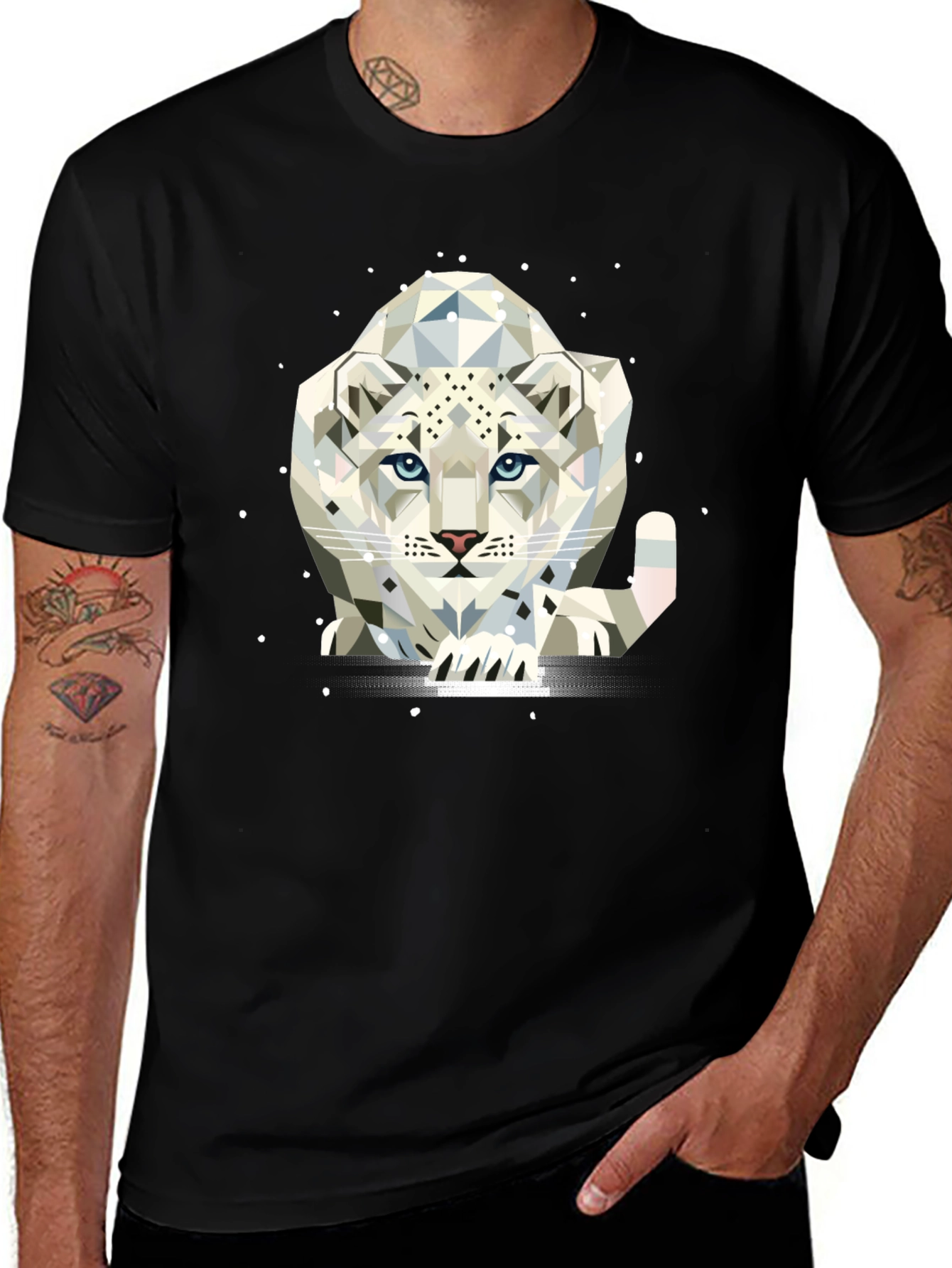 Geometric Snow Leopard T-Shirt | Cool Snow Leopard Graphic Tee | Wildlife Animal Shirt | Animal Lover Gift | Free Shipping $50+