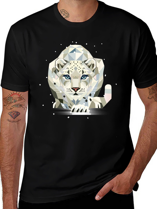 Geometric Snow Leopard T-Shirt | Cool Snow Leopard Graphic Tee | Wildlife Animal Shirt | Animal Lover Gift | Free Shipping $50+