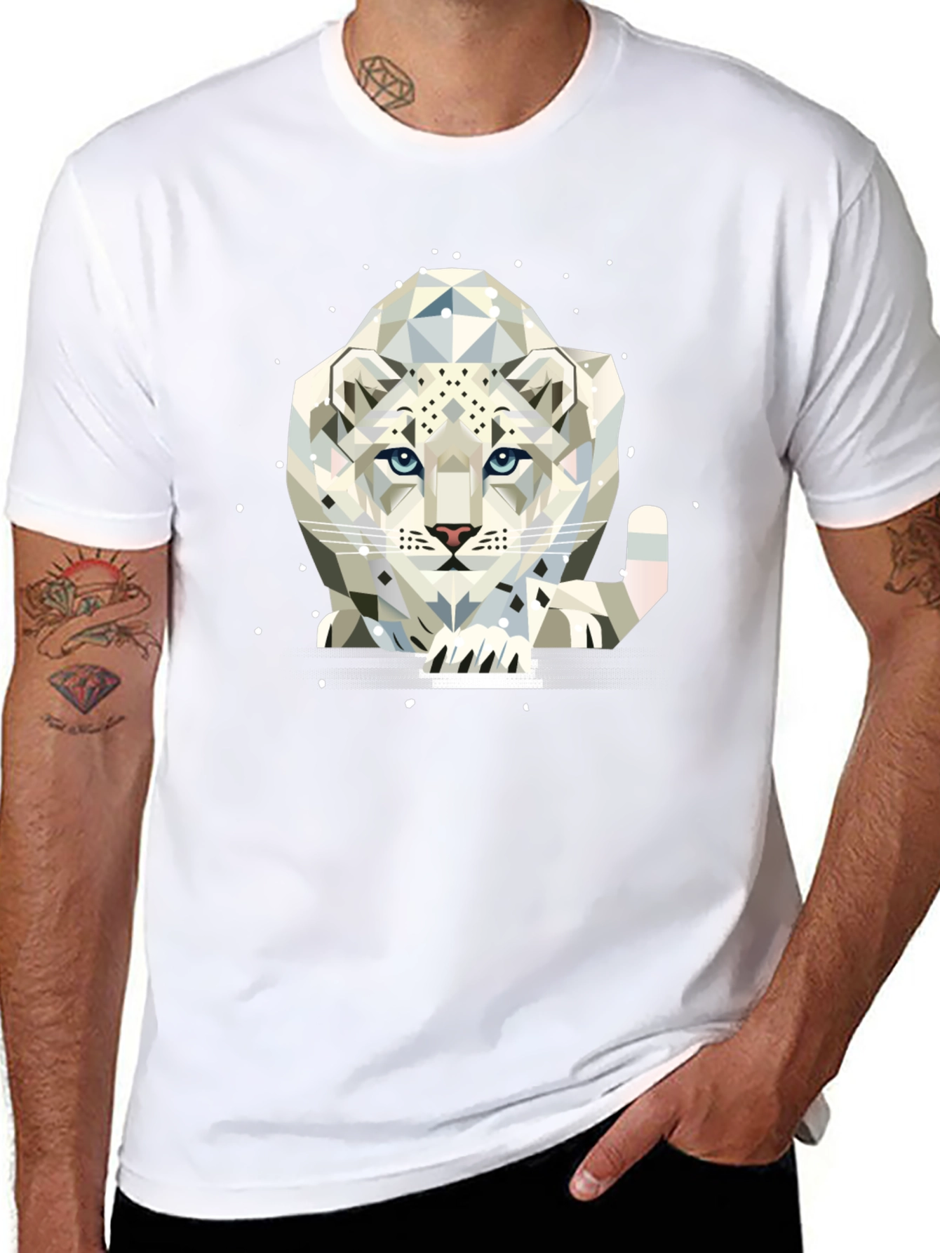Geometric Snow Leopard T-Shirt | Cool Snow Leopard Graphic Tee | Wildlife Animal Shirt | Animal Lover Gift | Free Shipping $50+
