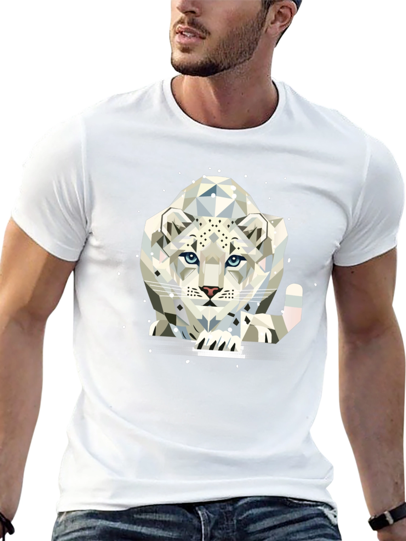 Geometric Snow Leopard T-Shirt | Cool Snow Leopard Graphic Tee | Wildlife Animal Shirt | Animal Lover Gift | Free Shipping $50+