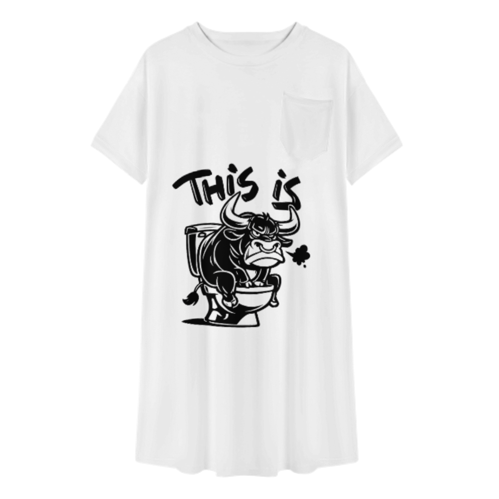 Funny Angry Bull Toilet Graphic T-Shirt Dress | Humorous Farm Animal Cartoon Oversized Tee Dress(z928)