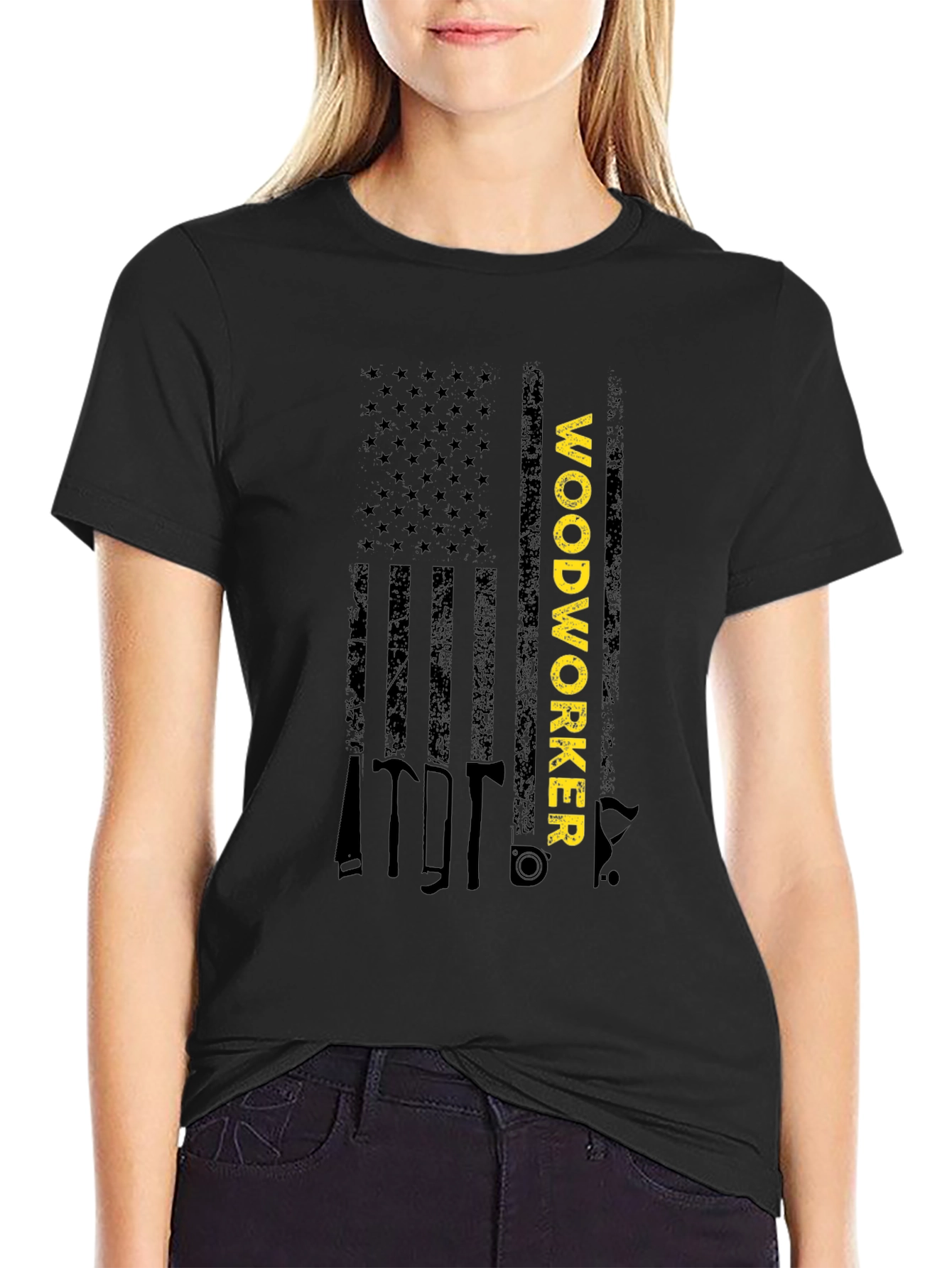 Woodworker American Flag Graphic T-Shirt