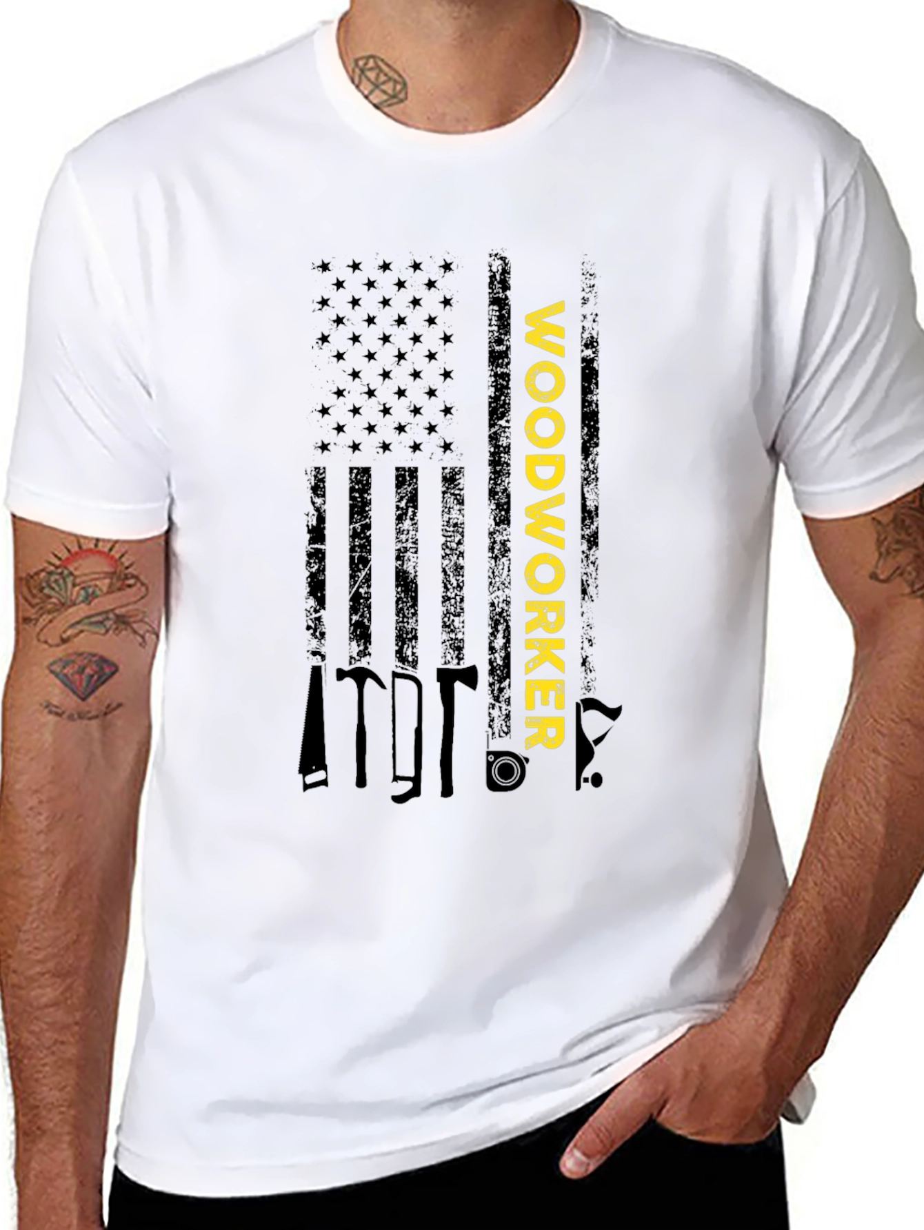 Woodworker American Flag Graphic T-Shirt