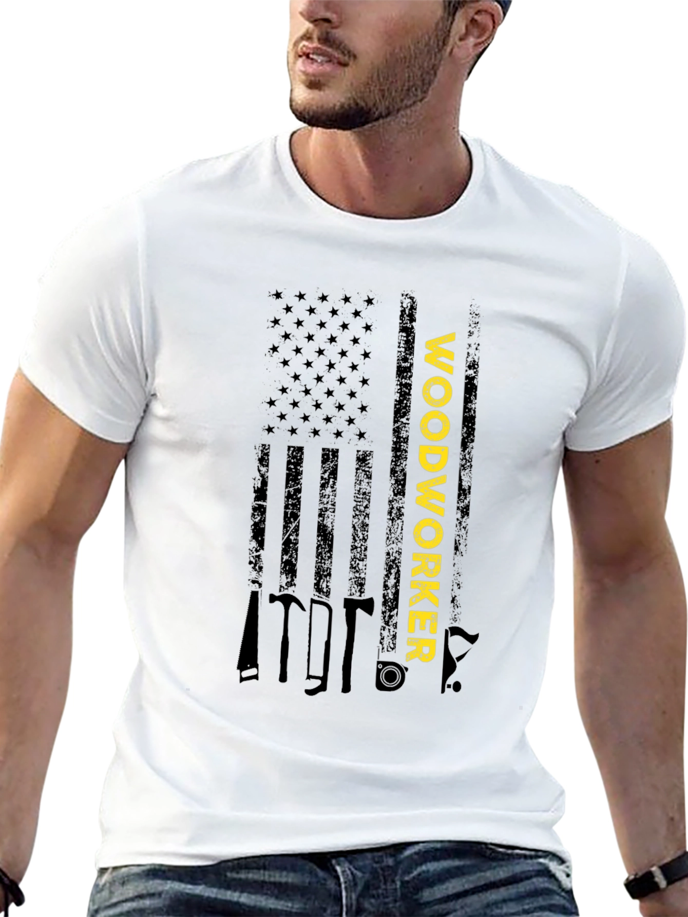 Woodworker American Flag Graphic T-Shirt
