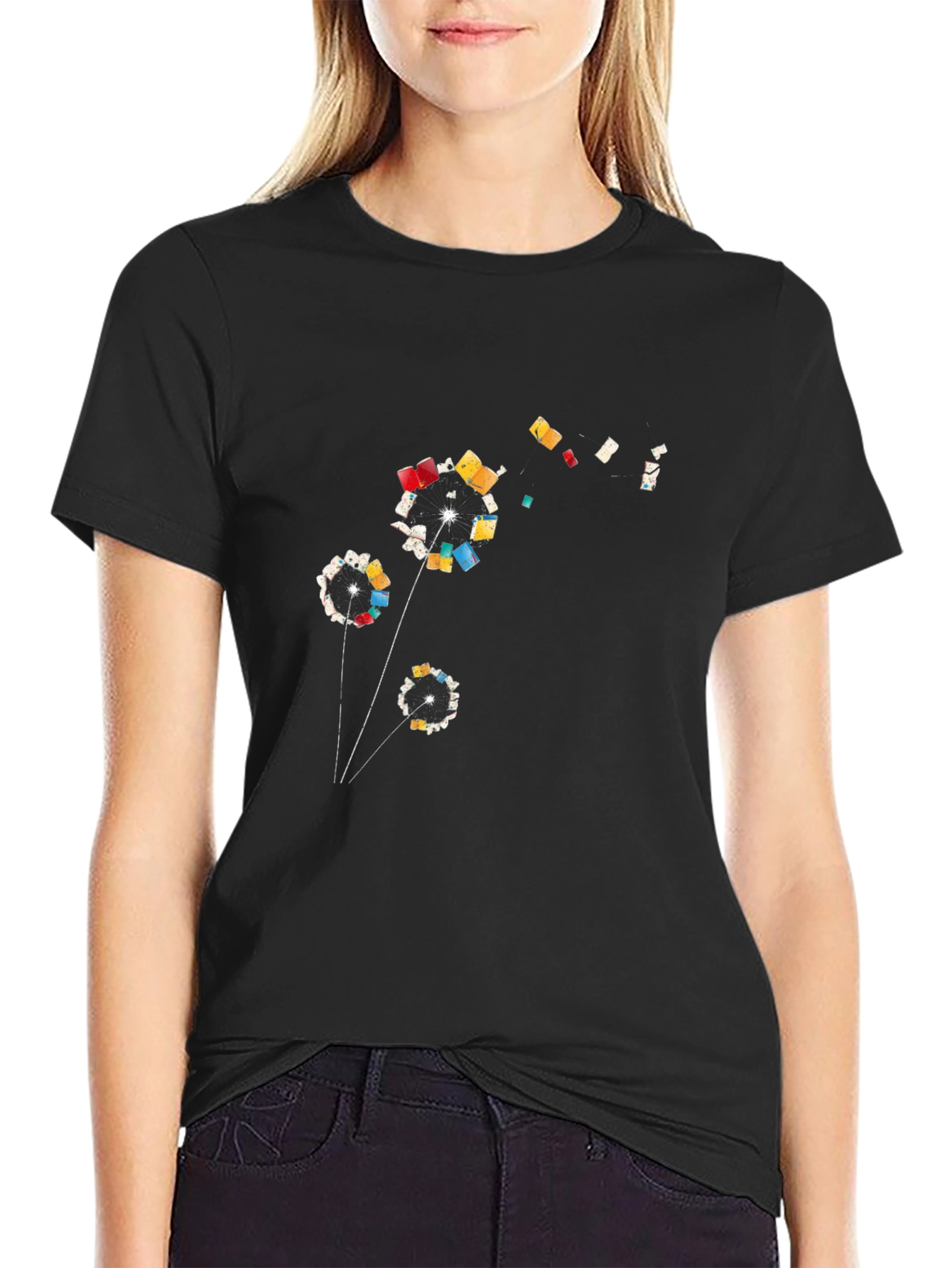 Abstract Dandelion Graphic T-Shirt - Black