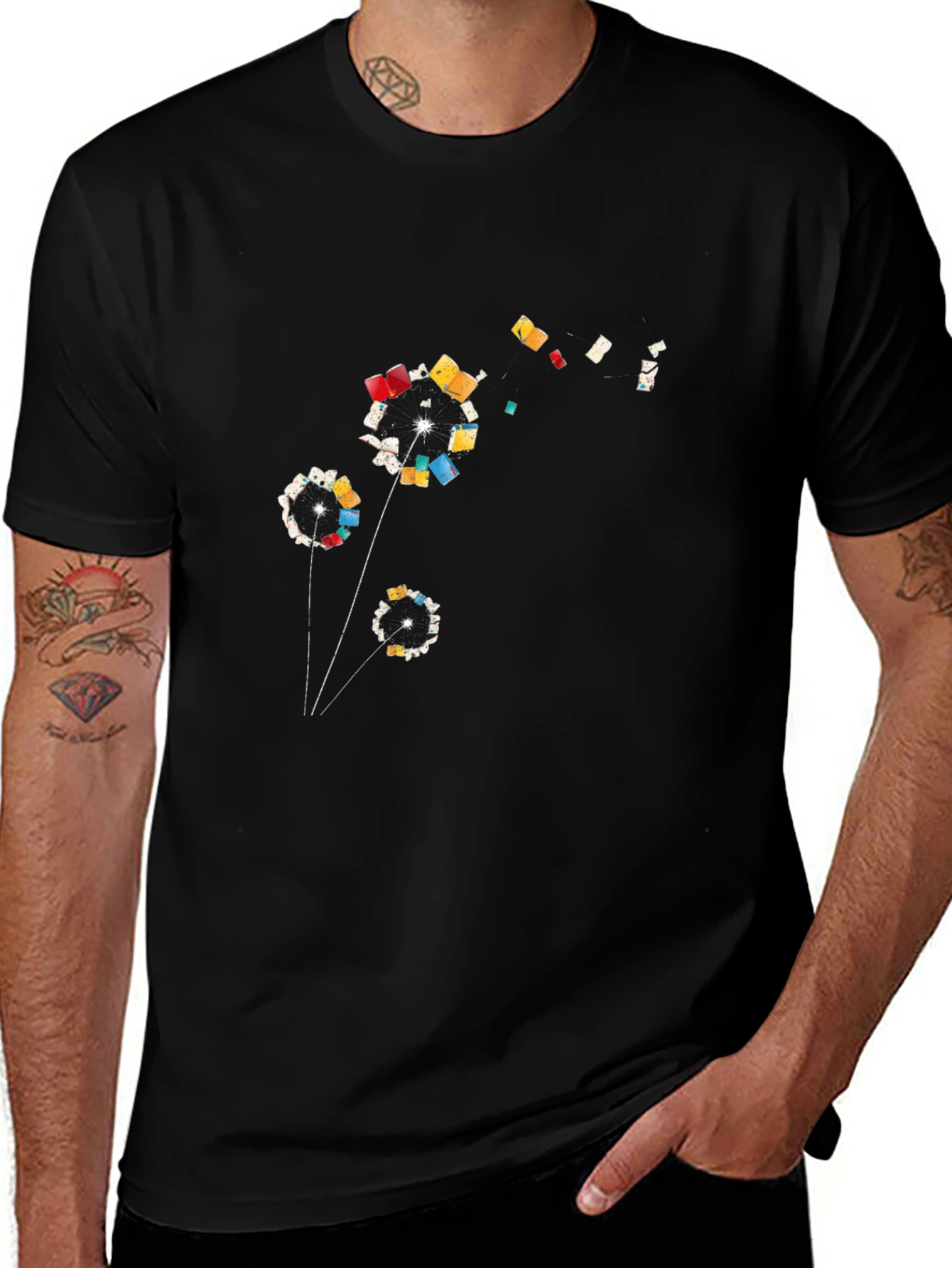 Abstract Dandelion Graphic T-Shirt - Black