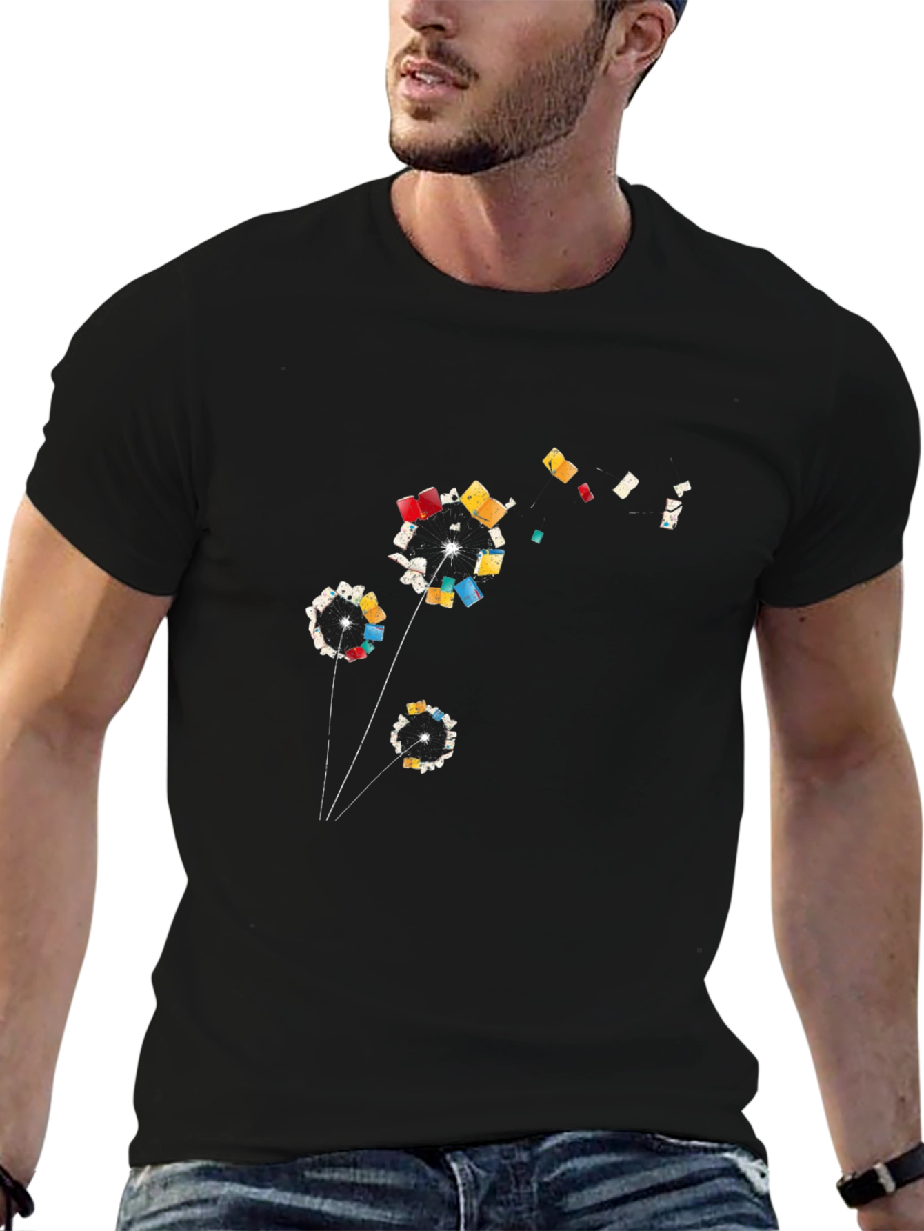 Abstract Dandelion Graphic T-Shirt - Black