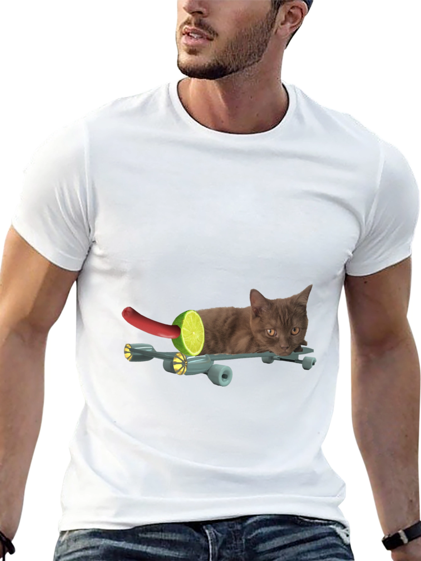 Funny Cat on Skateboard T-Shirt - Unique Graphic Tee