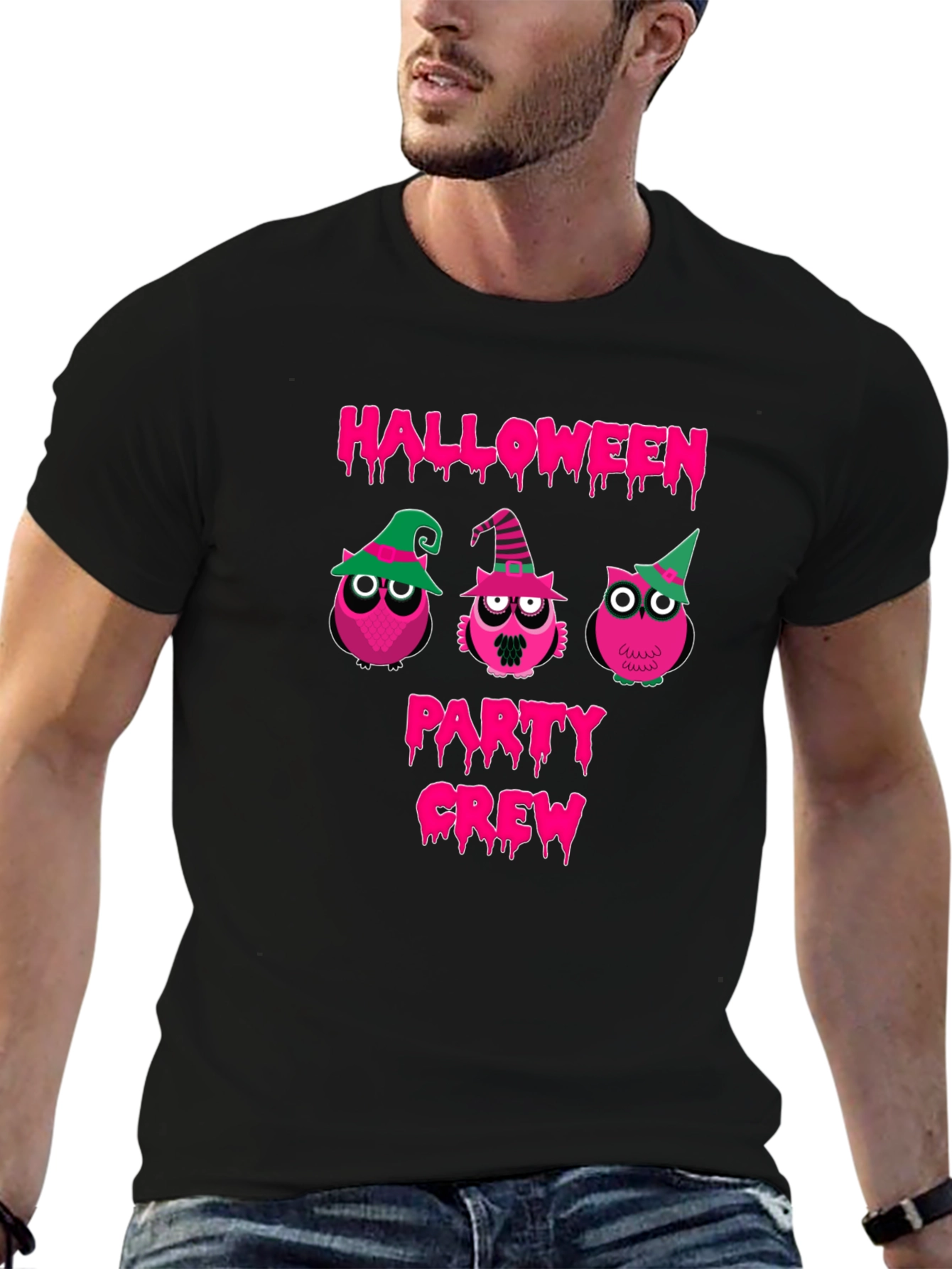 Halloween Owls Party Crew Black T-Shirt