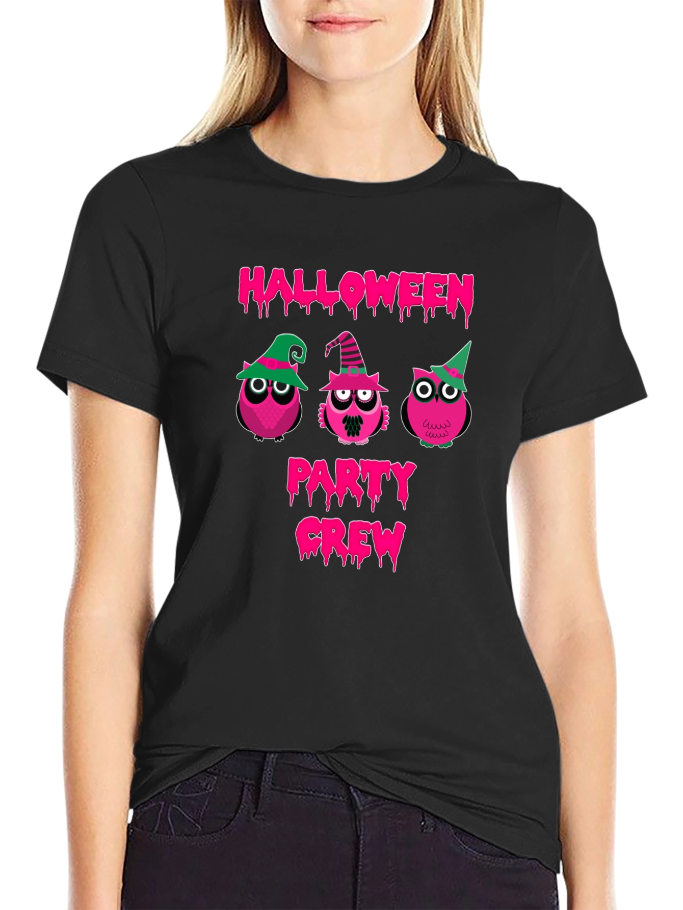 Halloween Owls Party Crew Black T-Shirt