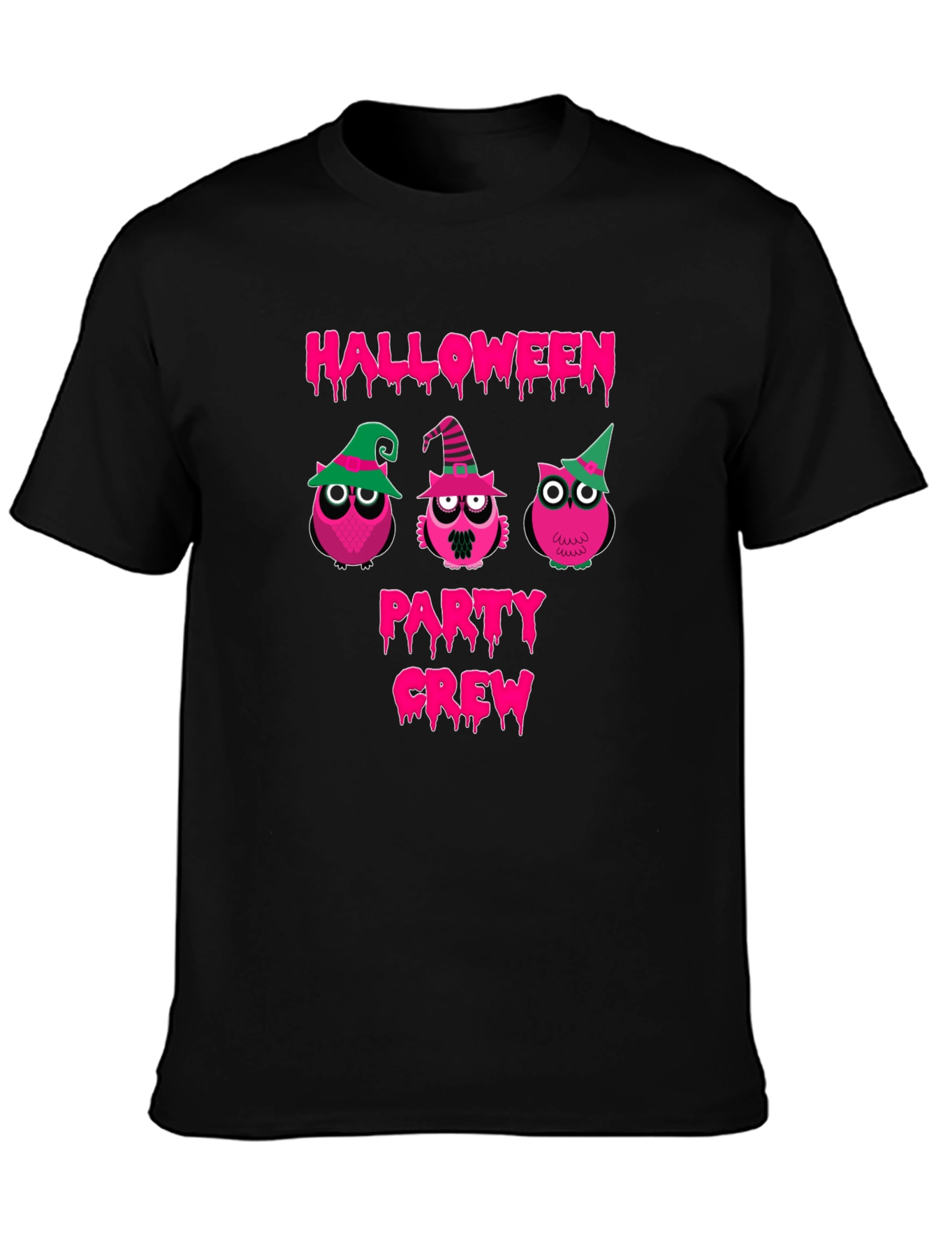 Halloween Owls Party Crew Black T-Shirt