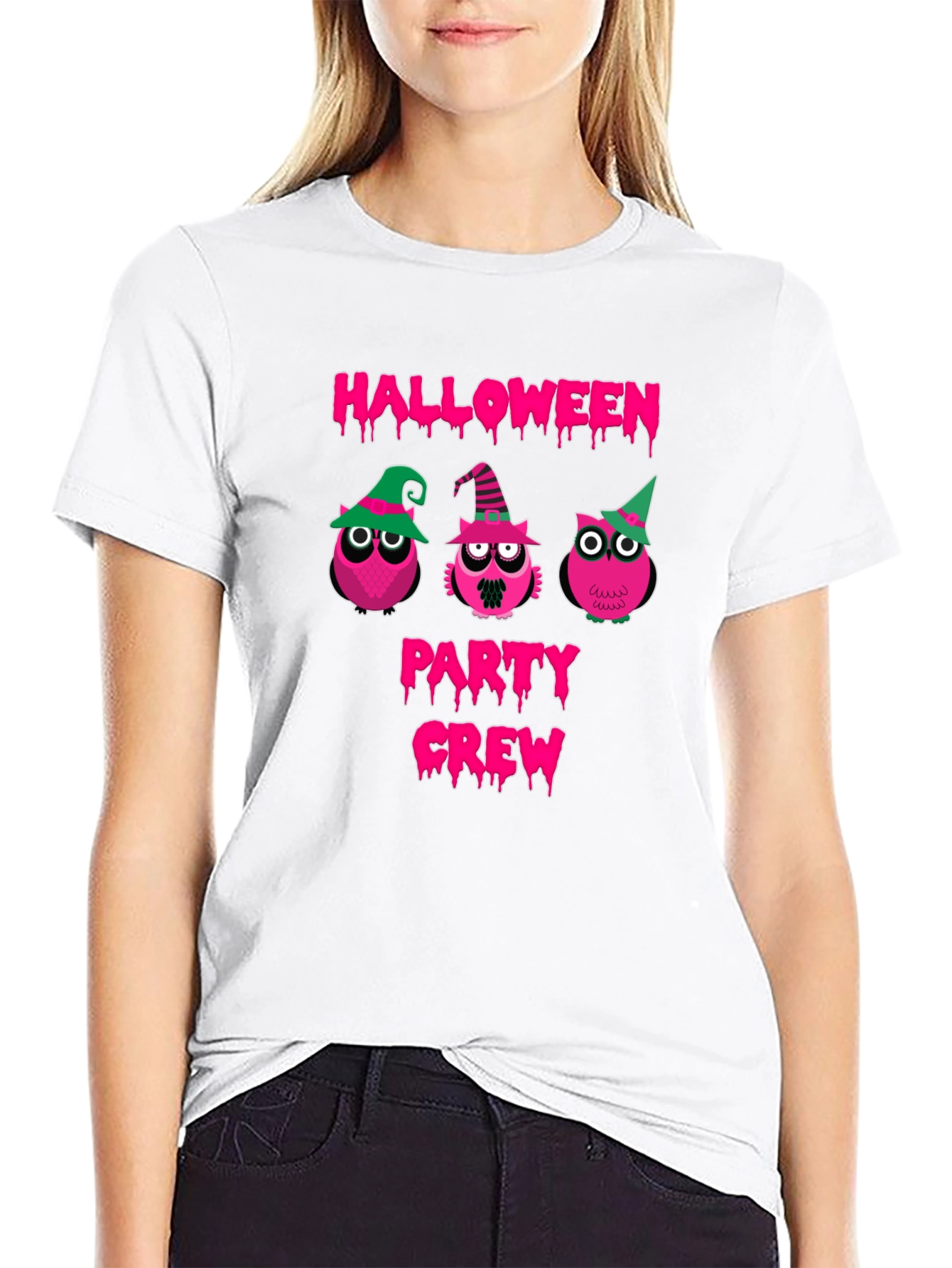Halloween Owls Party Crew Black T-Shirt