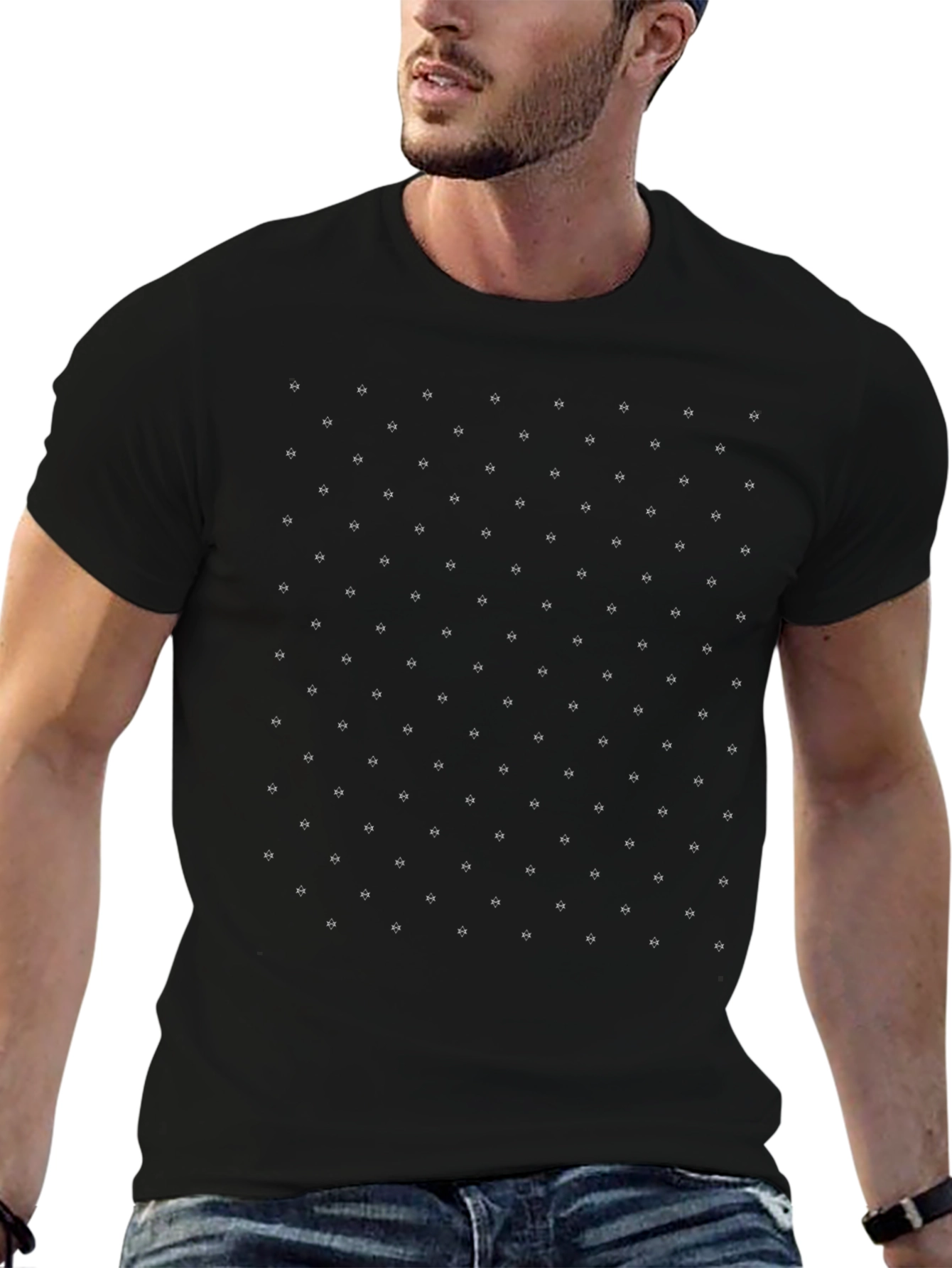 Stylish Black Tee with Minimalist Dot Pattern