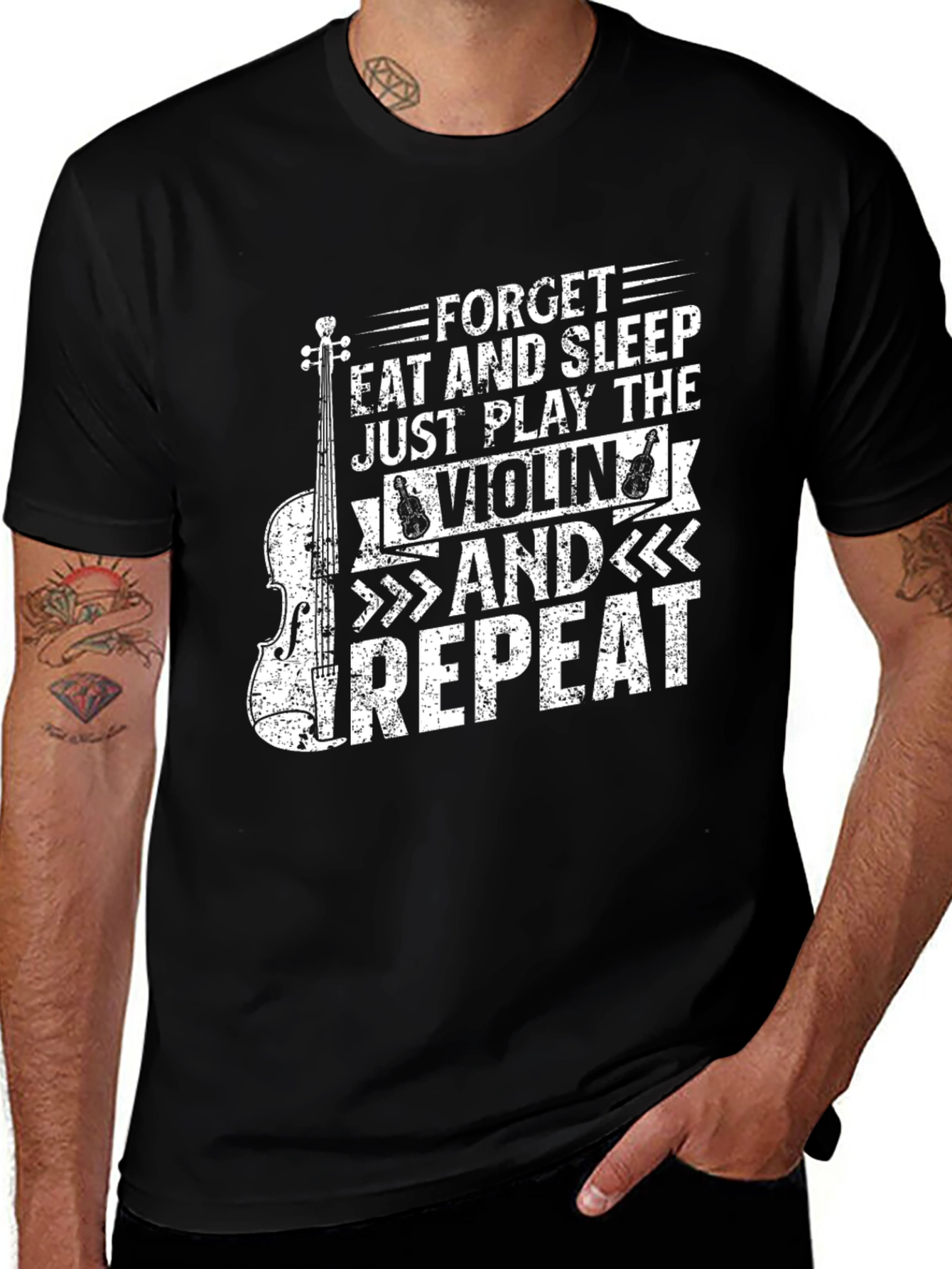 Violin Player Black T-Shirt: Forget Eat Sleep Repeat
