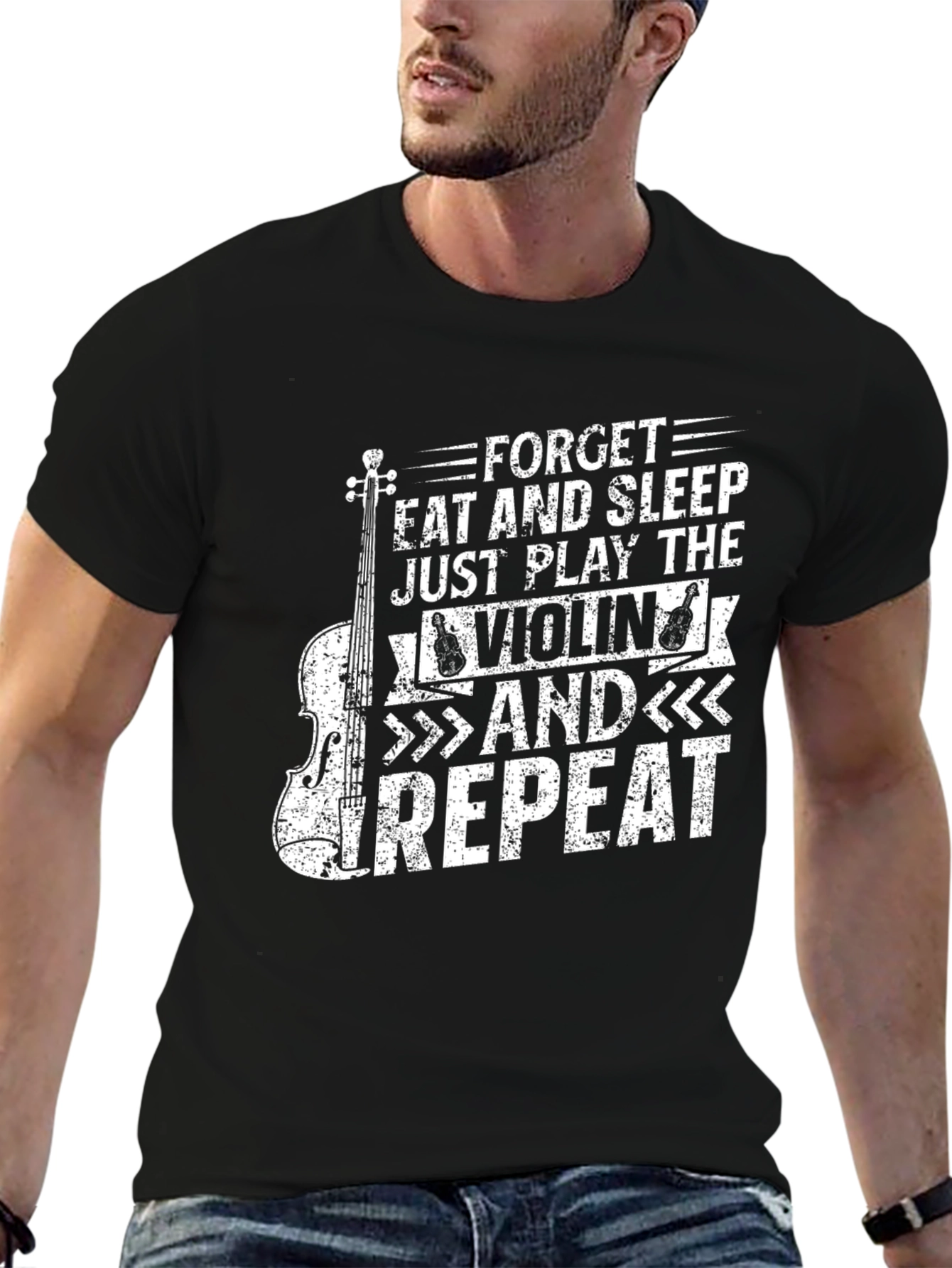 Violin Player Black T-Shirt: Forget Eat Sleep Repeat