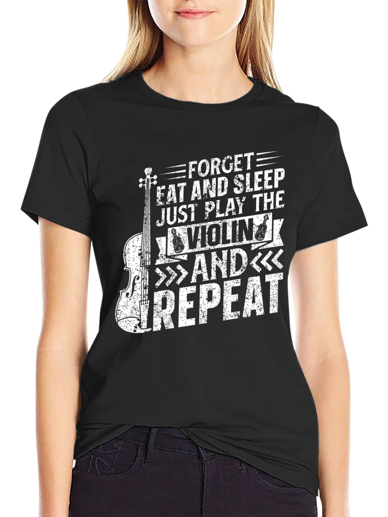 Violin Player Black T-Shirt: Forget Eat Sleep Repeat