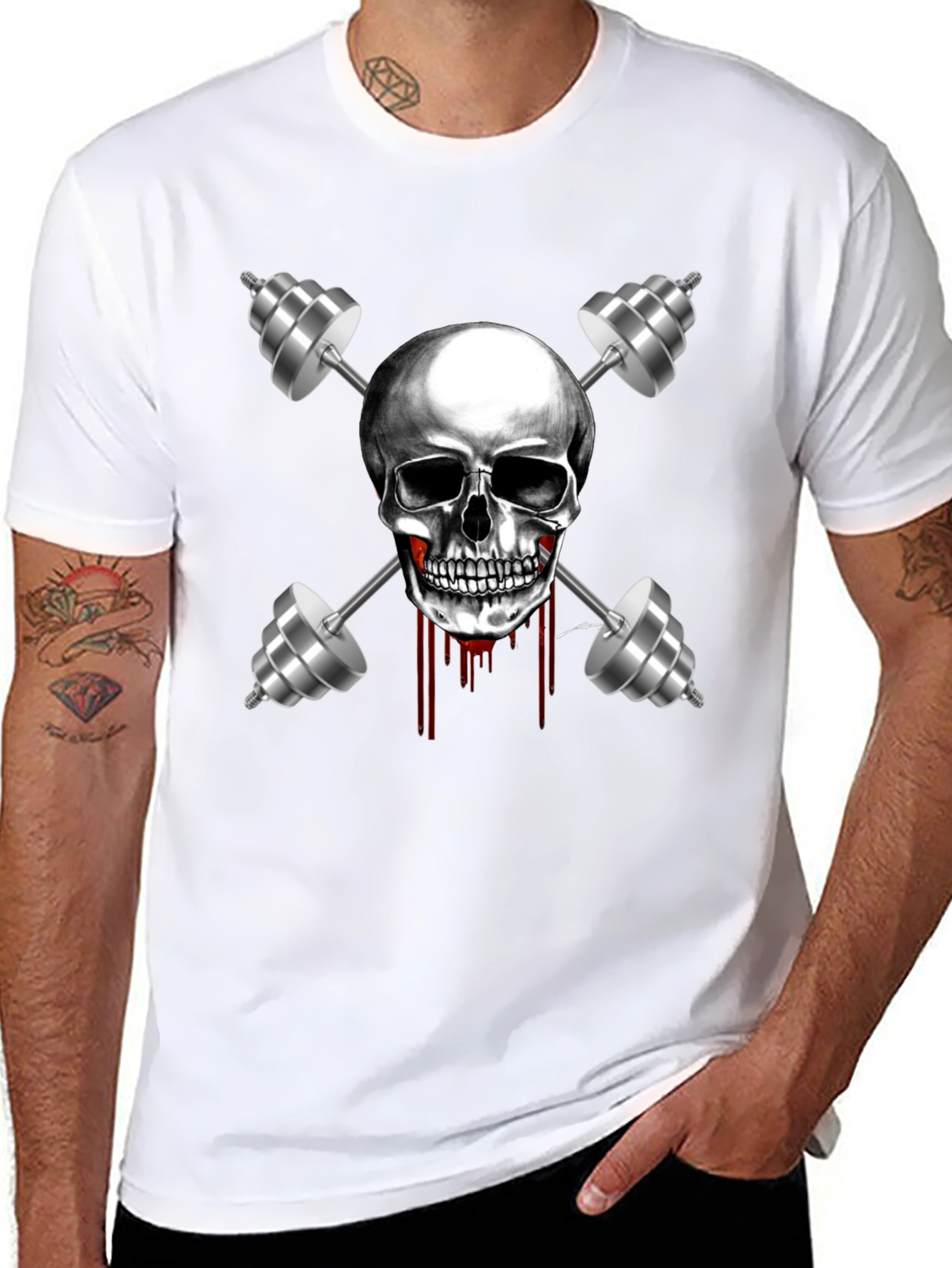 Skull & Dumbbell Graphic Tee - Gym Motivation