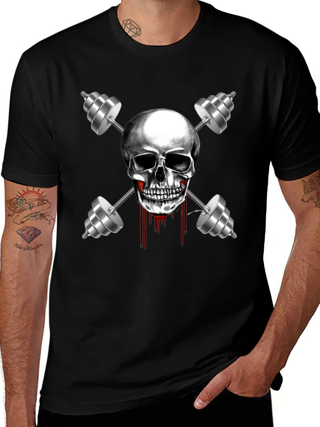 Skull & Dumbbell Graphic Tee - Gym Motivation