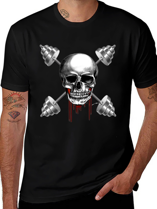 Skull & Dumbbell Graphic Tee - Gym Motivation