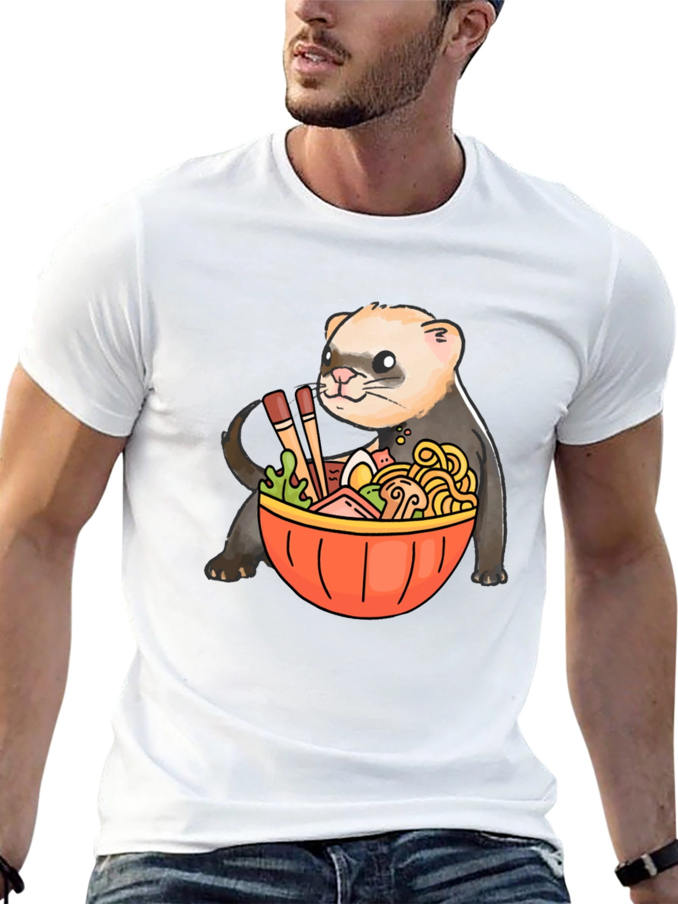 Ferret Ramen Graphic Tee - Funny Anime Style T-Shirt
