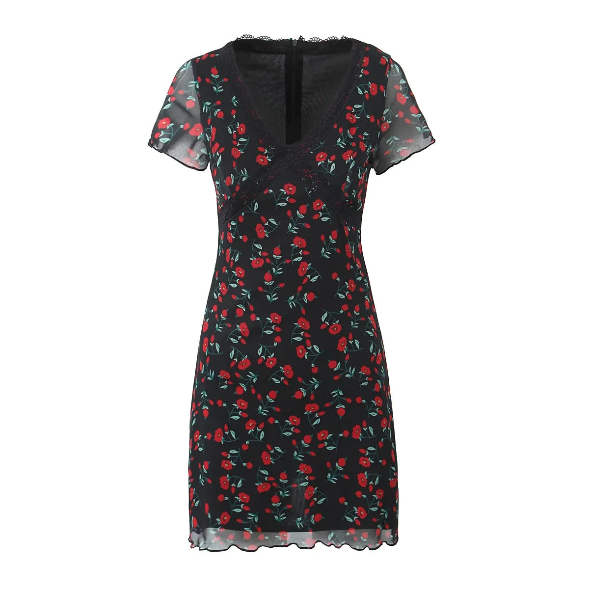 Women's V-neck lace short-sleeved dress