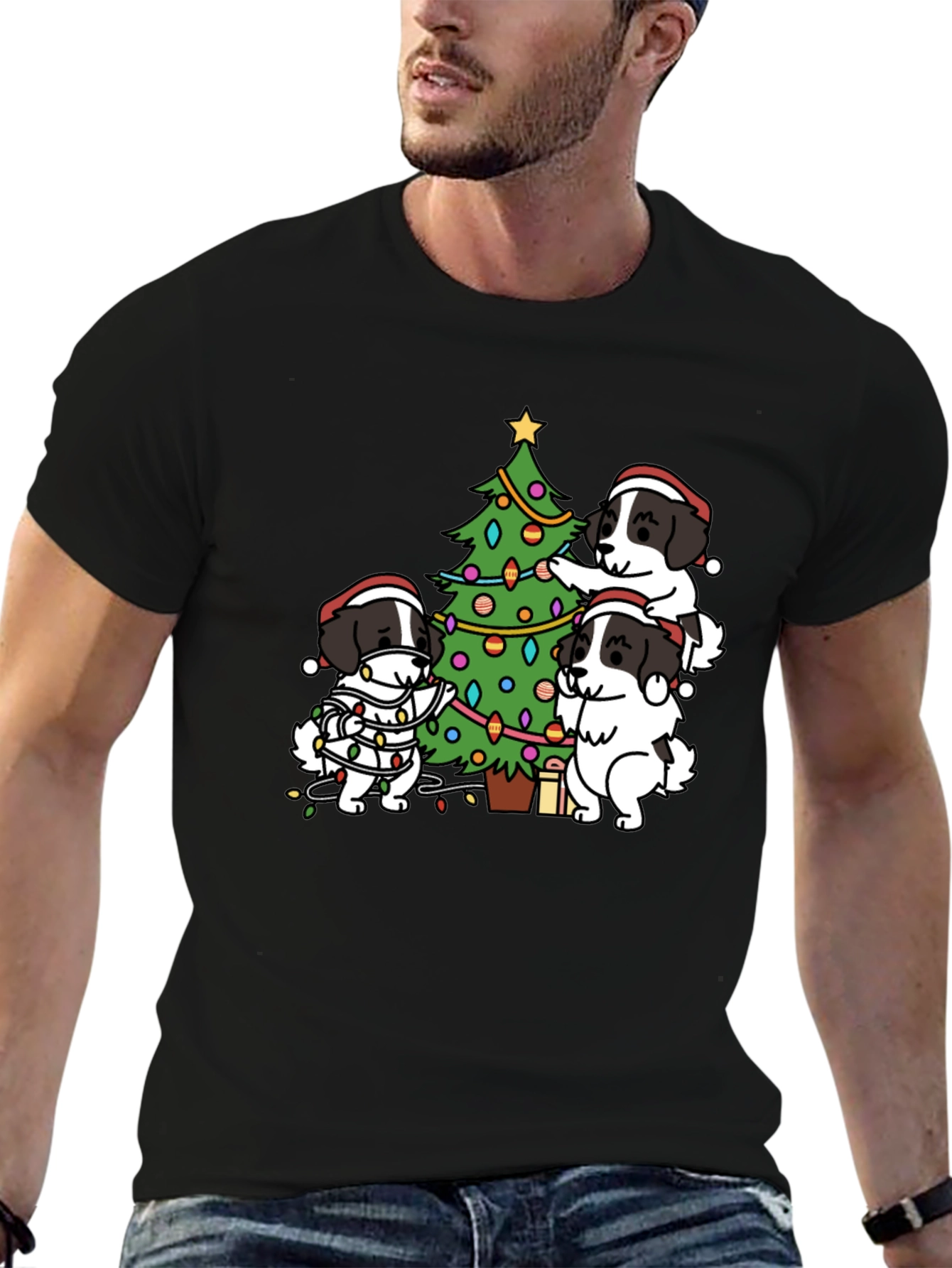 Dogs Decorating Christmas Tree T-Shirt – Festive Dog Lover Tee