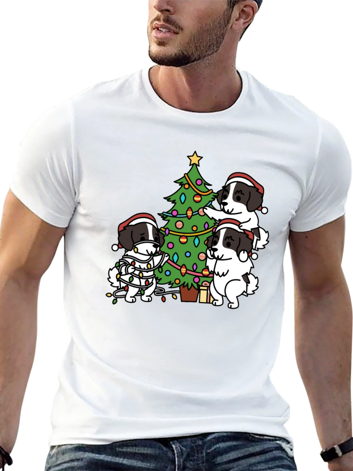 Dogs Decorating Christmas Tree T-Shirt – Festive Dog Lover Tee
