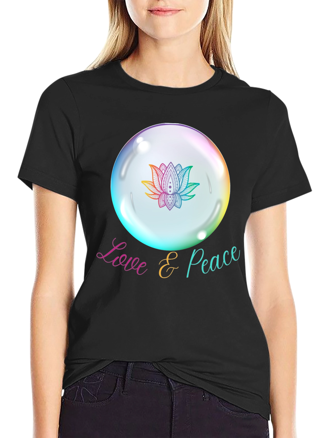 Love & Peace Lotus Bubble Graphic T-Shirt