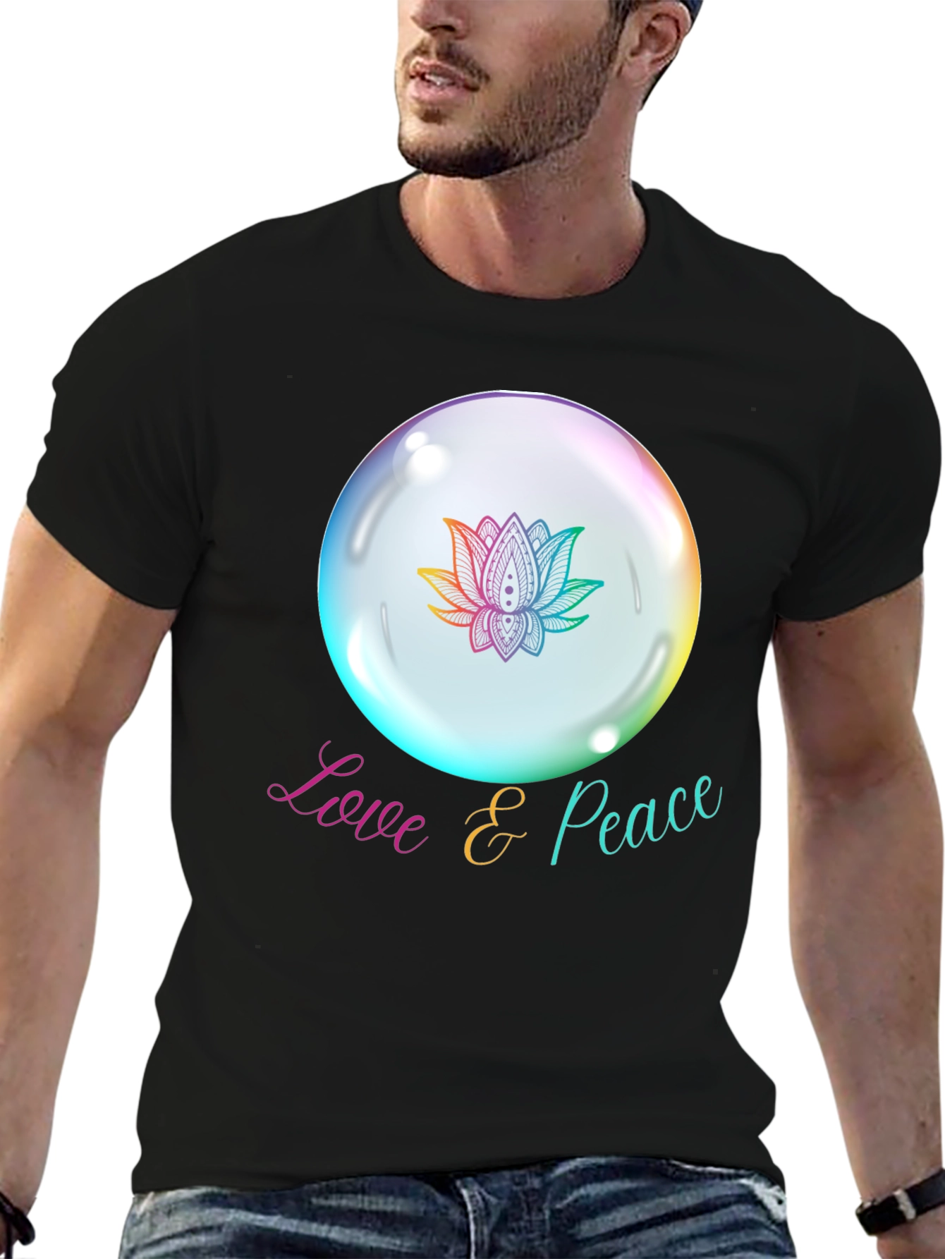 Love & Peace Lotus Bubble Graphic T-Shirt