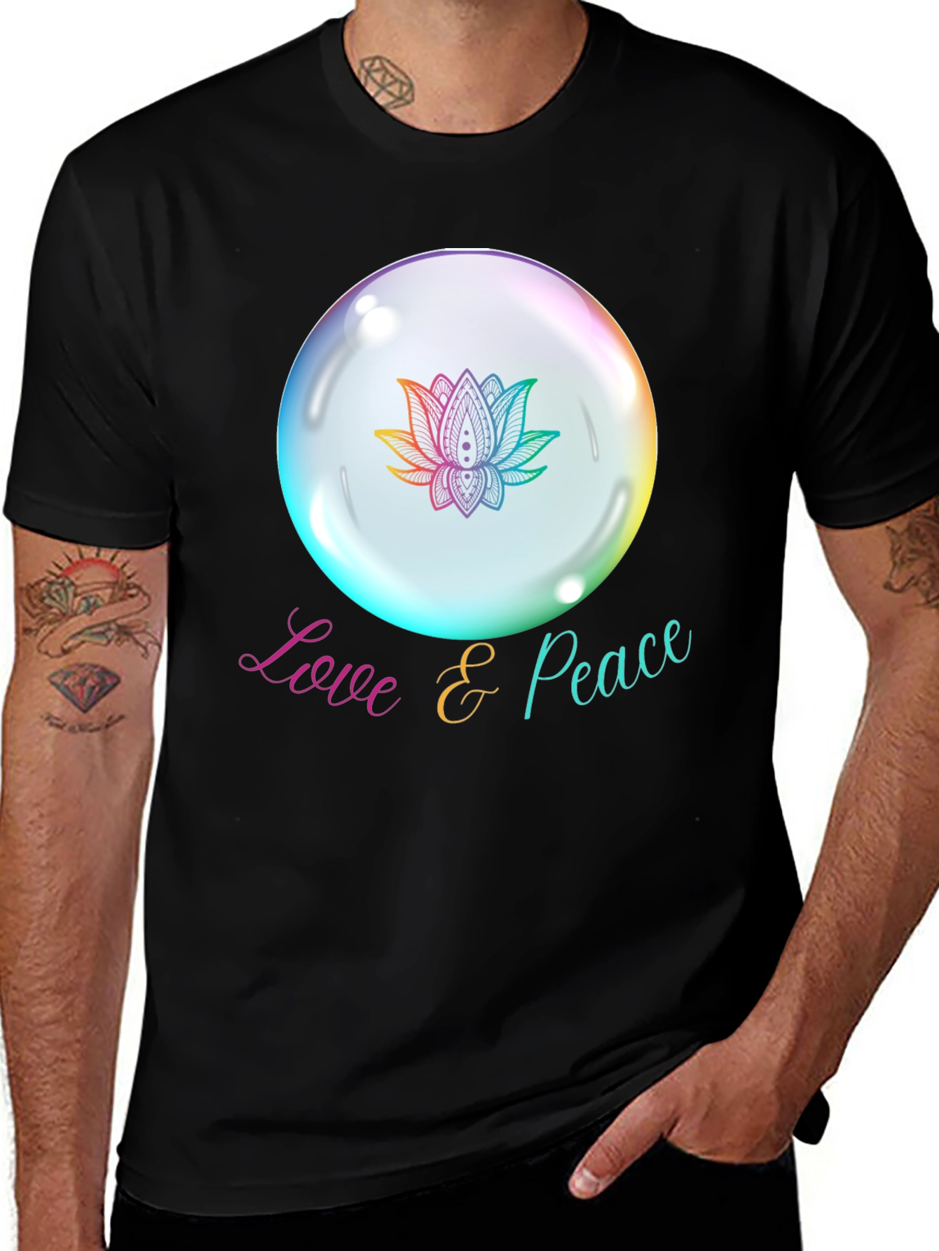 Love & Peace Lotus Bubble Graphic T-Shirt