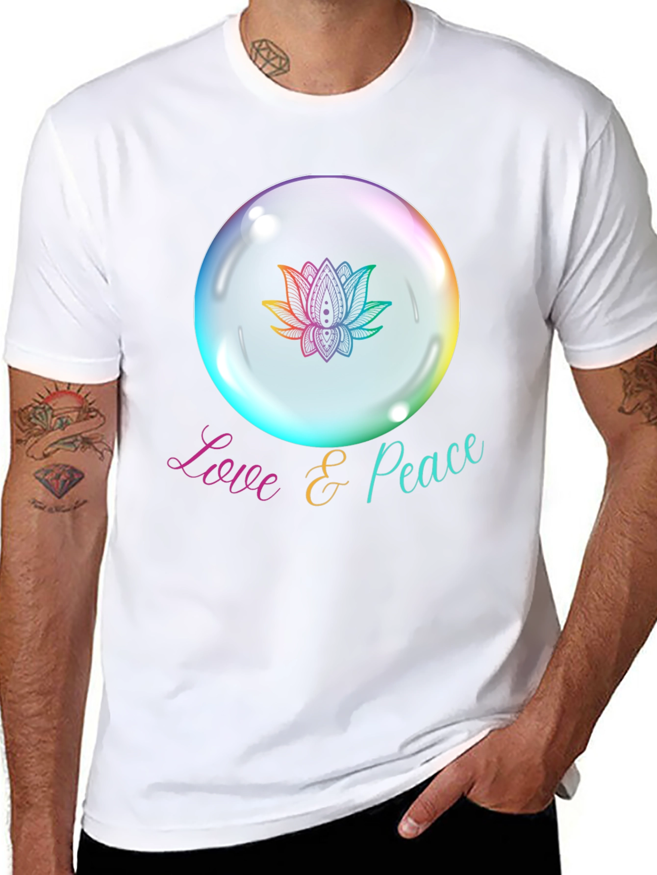 Love & Peace Lotus Bubble Graphic T-Shirt