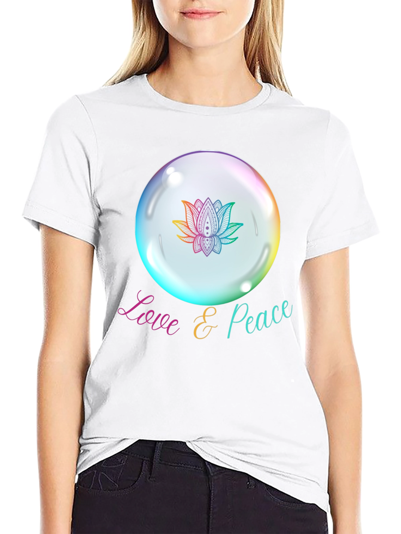 Love & Peace Lotus Bubble Graphic T-Shirt