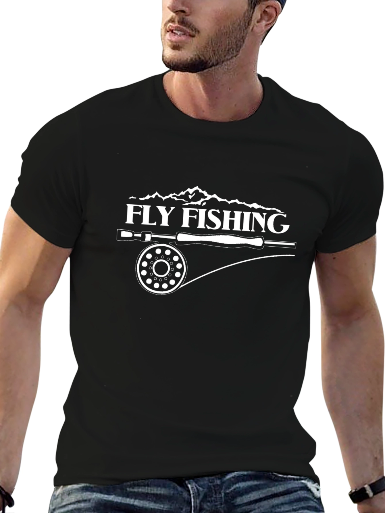 Fly Fishing Graphic Tee - Black Crew Neck